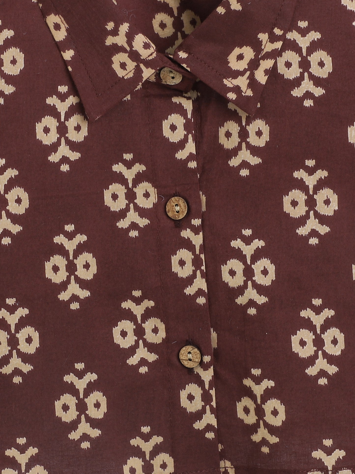 Sustainable Cotton Floral Printed Short Sleeves With Collar Co-ord Sets -Maroon