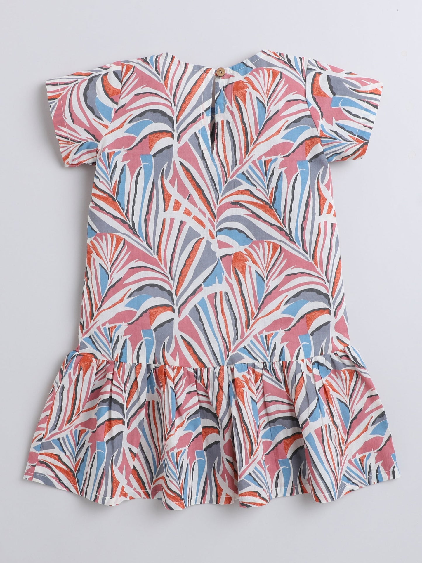 Cotton Half Sleeves Leaves Printed Dress - Pink