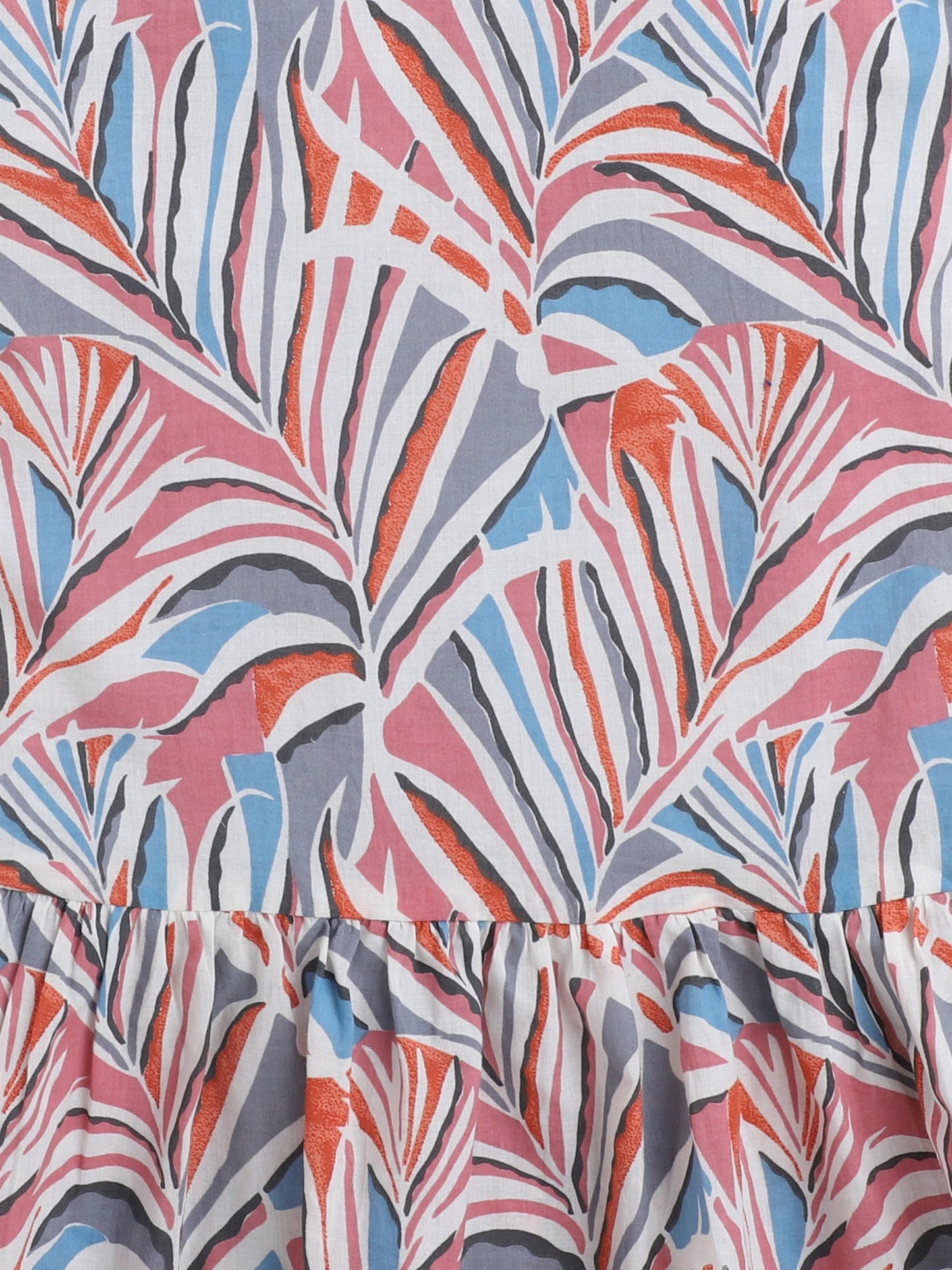 Cotton Half Sleeves Leaves Printed Dress - Pink