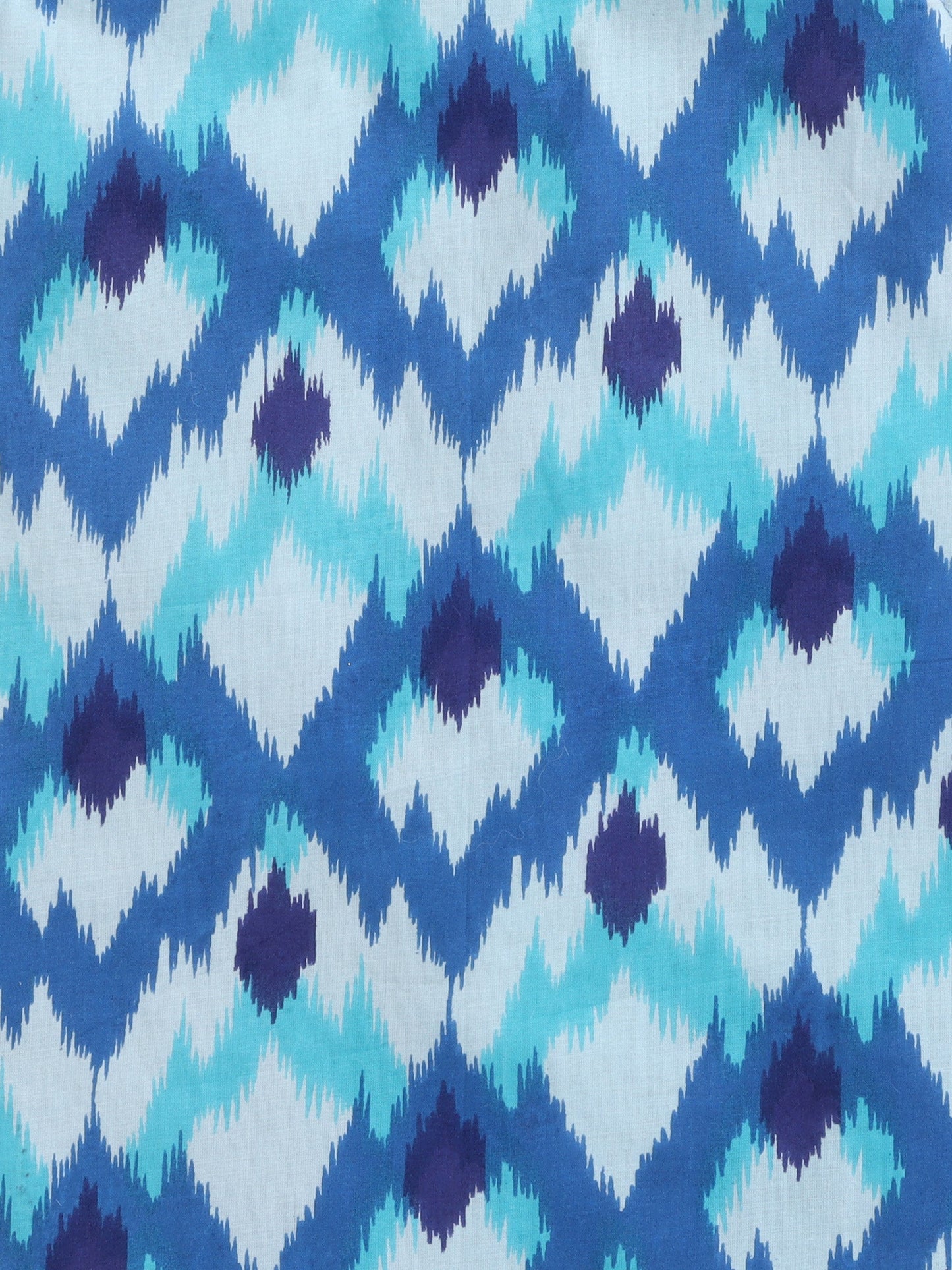 Ikat Motif Printed Cotton Sleeveless A- Line Dress - Blue