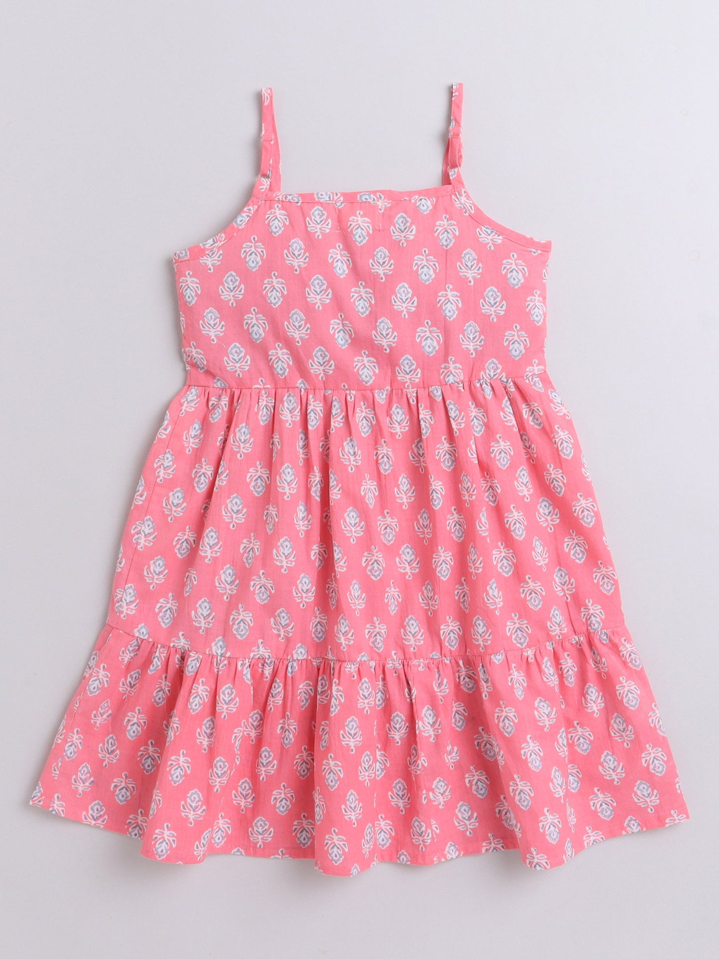 The Magic Wand Singlet Floral Printed Cotton Sustainable Sleeveless Strappy Tiered Dress Pink