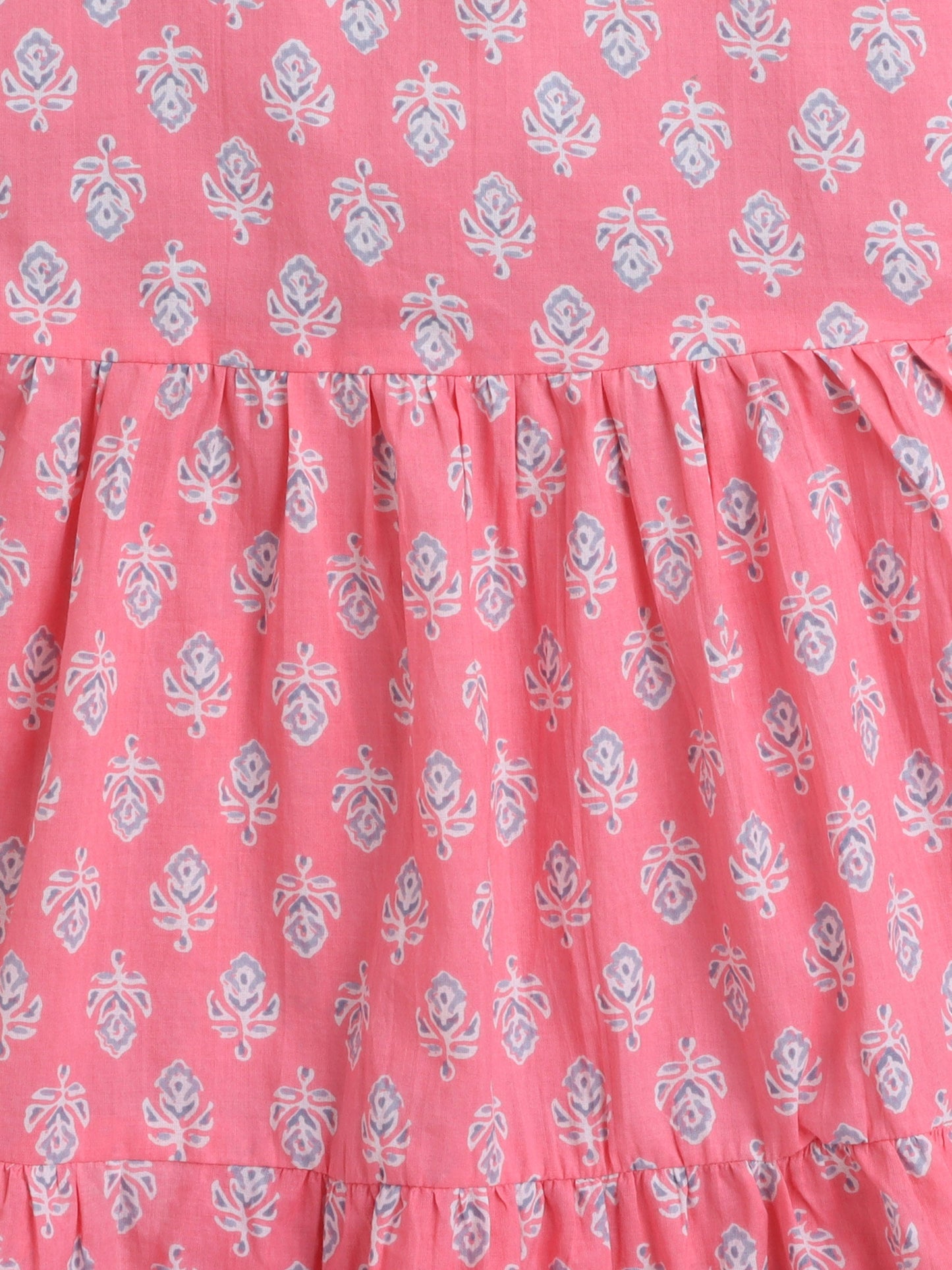 Floral Printed Cotton Sustainable Sleeveless Strappy Tiered Dress- Pink