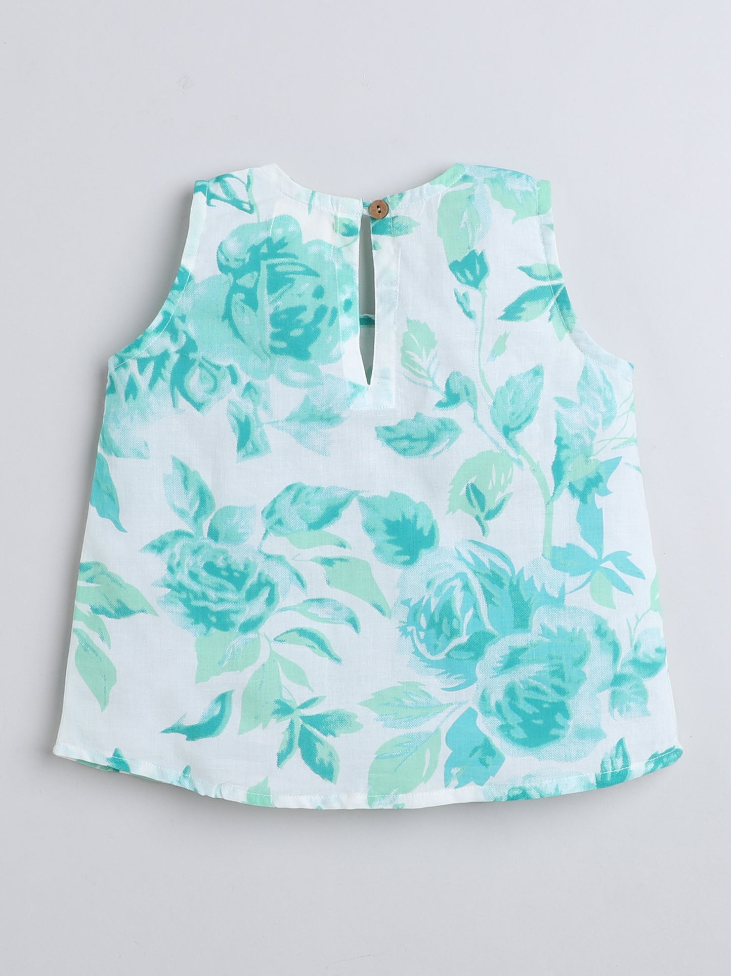 Cotton Leaves Printed Sleeveless Top and Shorts Night Wear Lounge Wear Set Aqua
