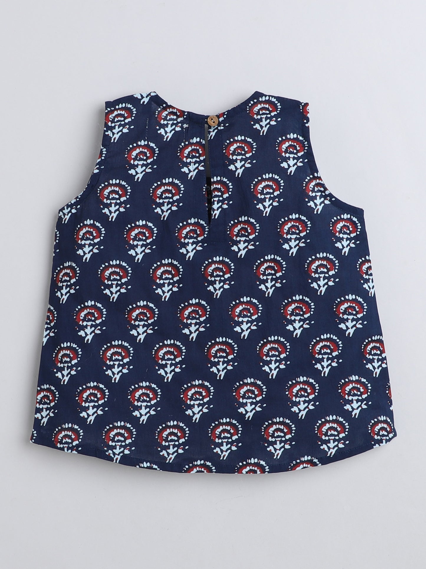 Cotton Floral Printed Sleeveless Top and Shorts Night Wear Lounge Wear Set Navy Blue