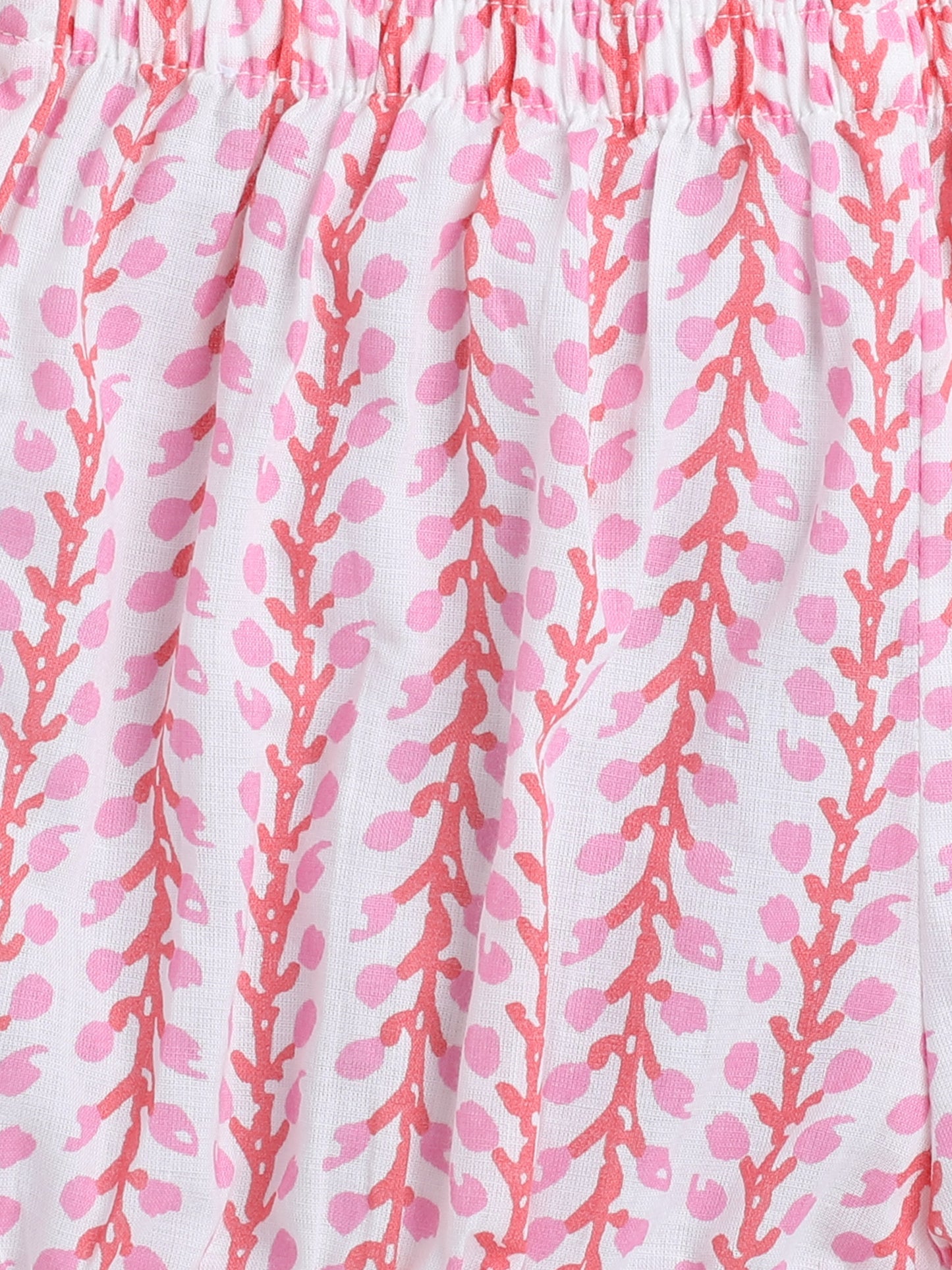 Cotton Leaves Printed Sleeveless Top and Shorts Night Wear Lounge Wear Set Pink