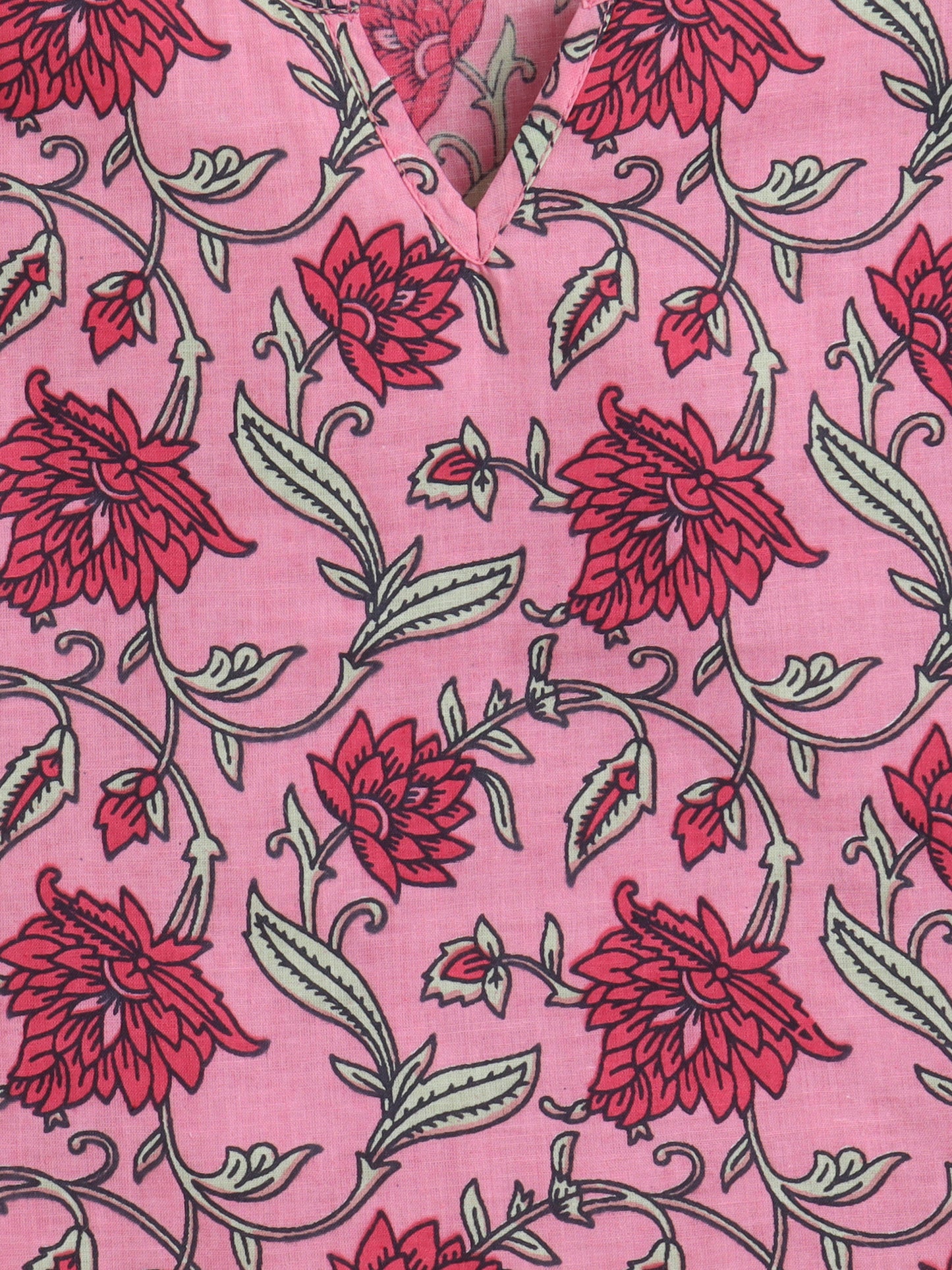 Cotton Frill Sleeves V Neck Floral Printed Top-Pink