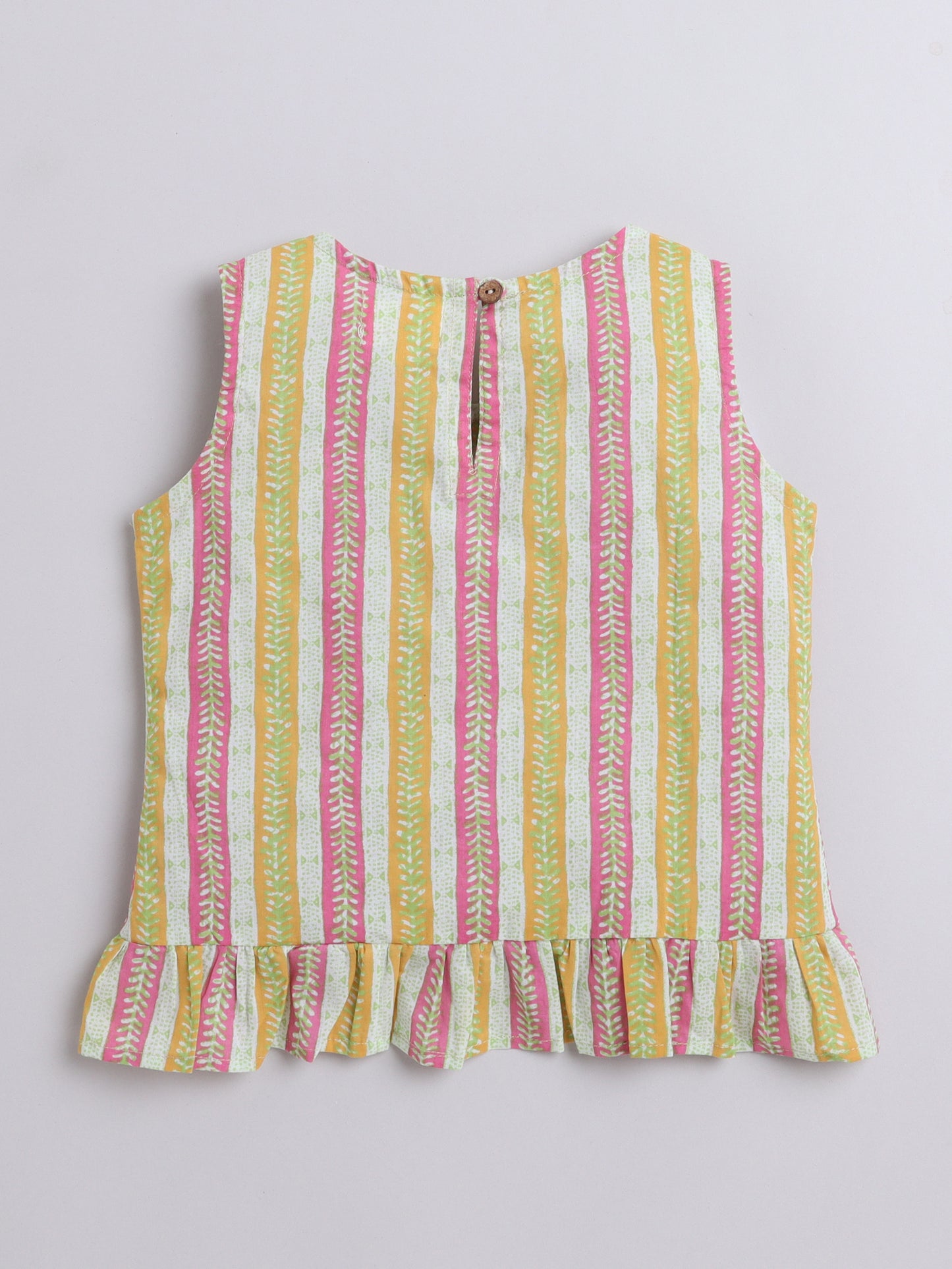 Stripes Textured Ruffle Sleevless Top-Yellow