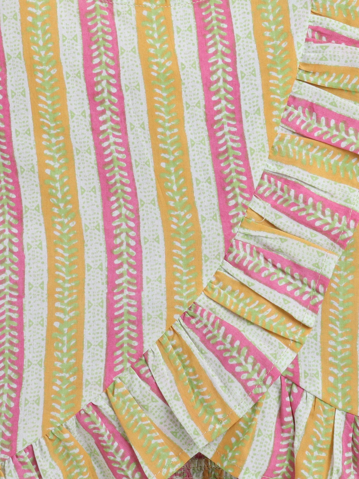 Cotton Stripes Textured Ruffle Sleevless Top - Yellow