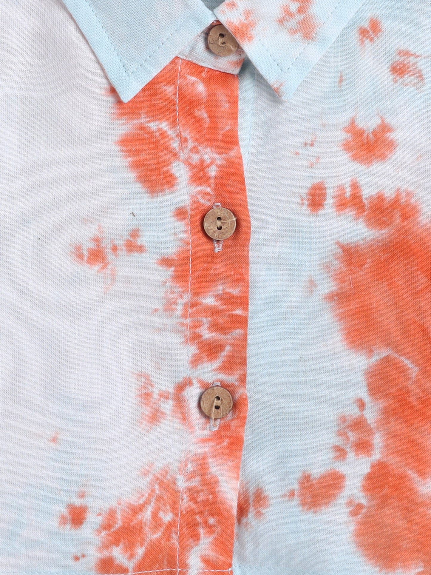 Sustainable Tie & Dye Printed Short Sleeves With Collar Co ord Sets-Blue, Orange