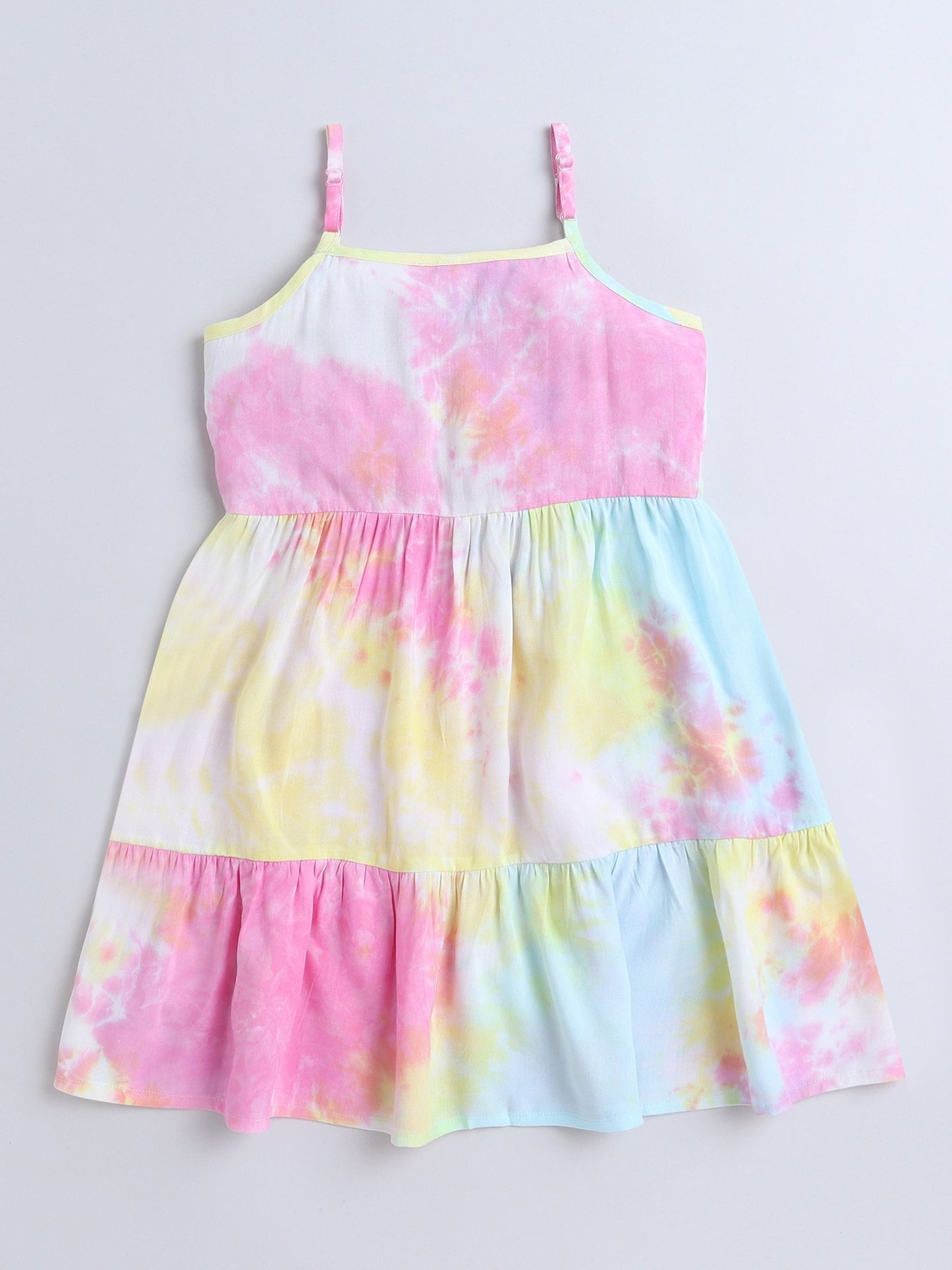 Sleeveless Tie & Dye Tiered Dress - Multi Colour