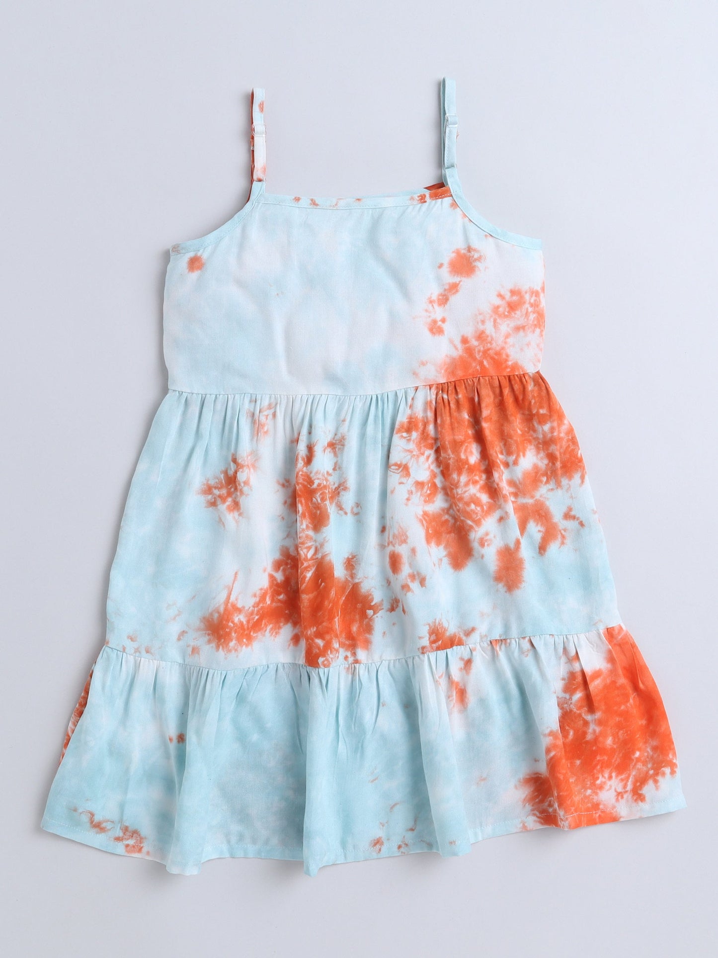Sleeveless Tie & Dye With Bow Detailed Dress - Blue & Orange