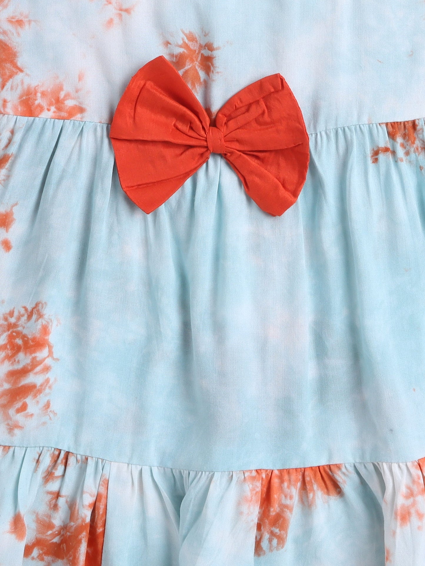 Sleeveless Tie & Dye With Bow Detailed Dress - Blue & Orange