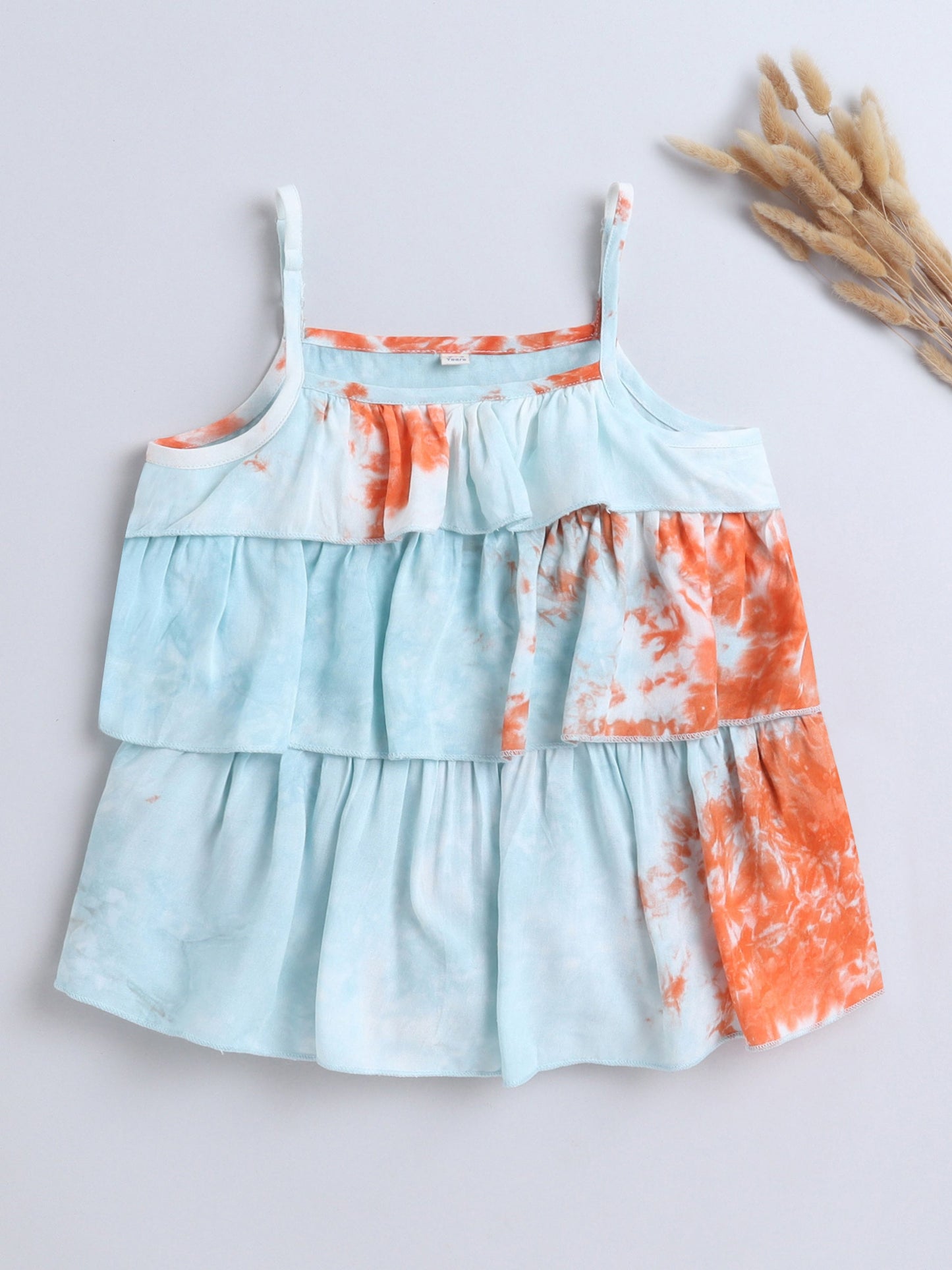 Tie & Dye Printed Sleeveless Tiered Tops-Multi