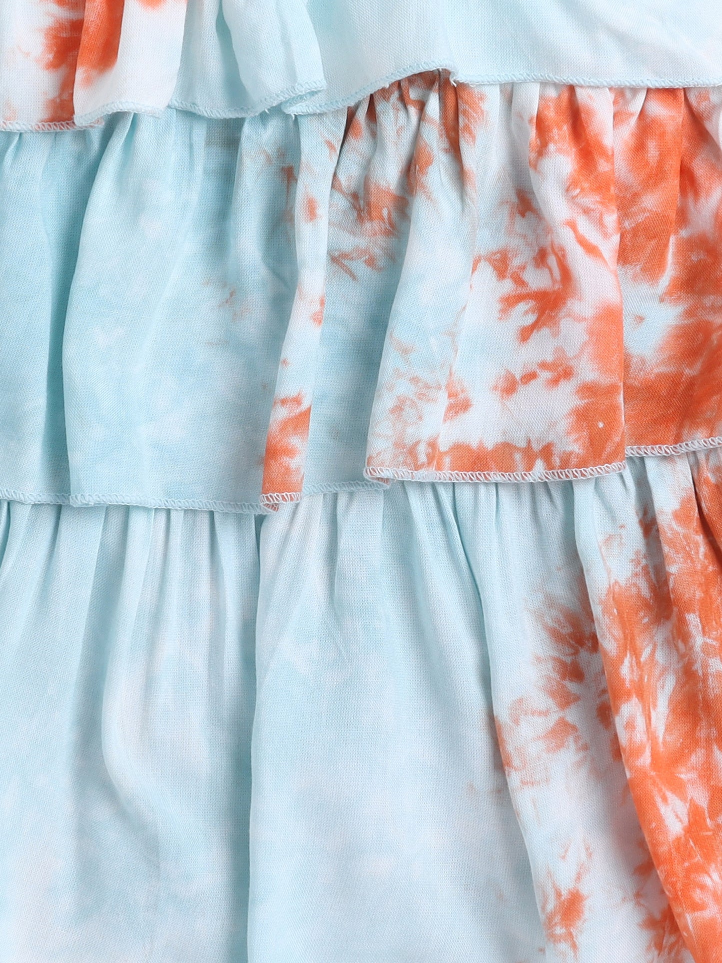 Tie & Dye Printed Sleeveless Tiered Tops-Multi