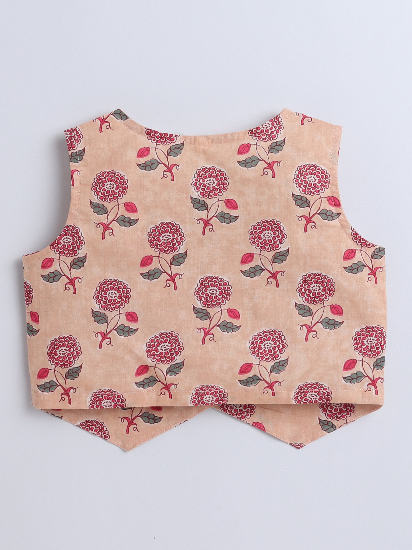 Sustainable Floral Printed Sleeveless Waist Co ord Sets-Peach