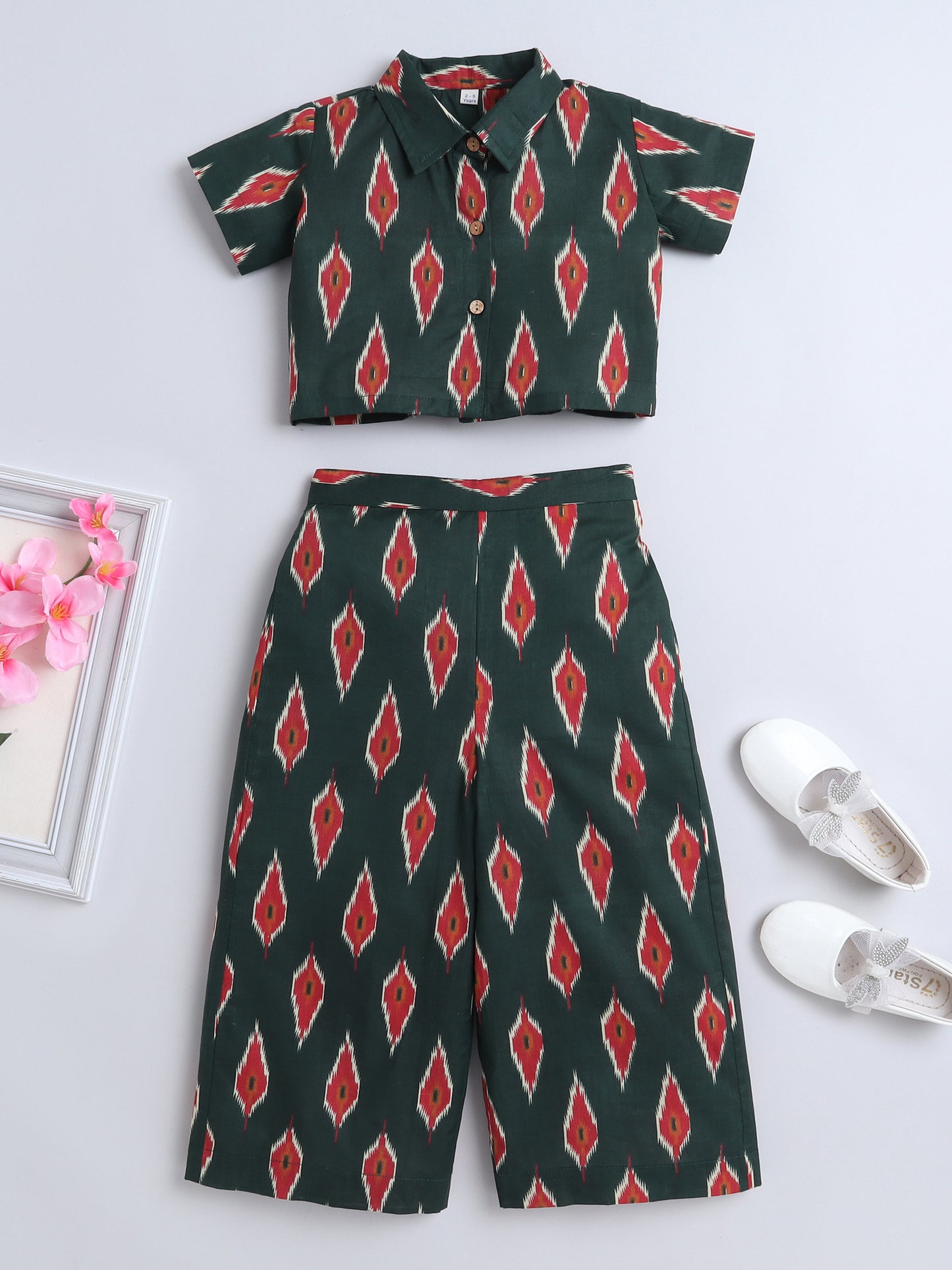 Sustainable Floral Printed Sleeveless Waist Co ord Sets Green
