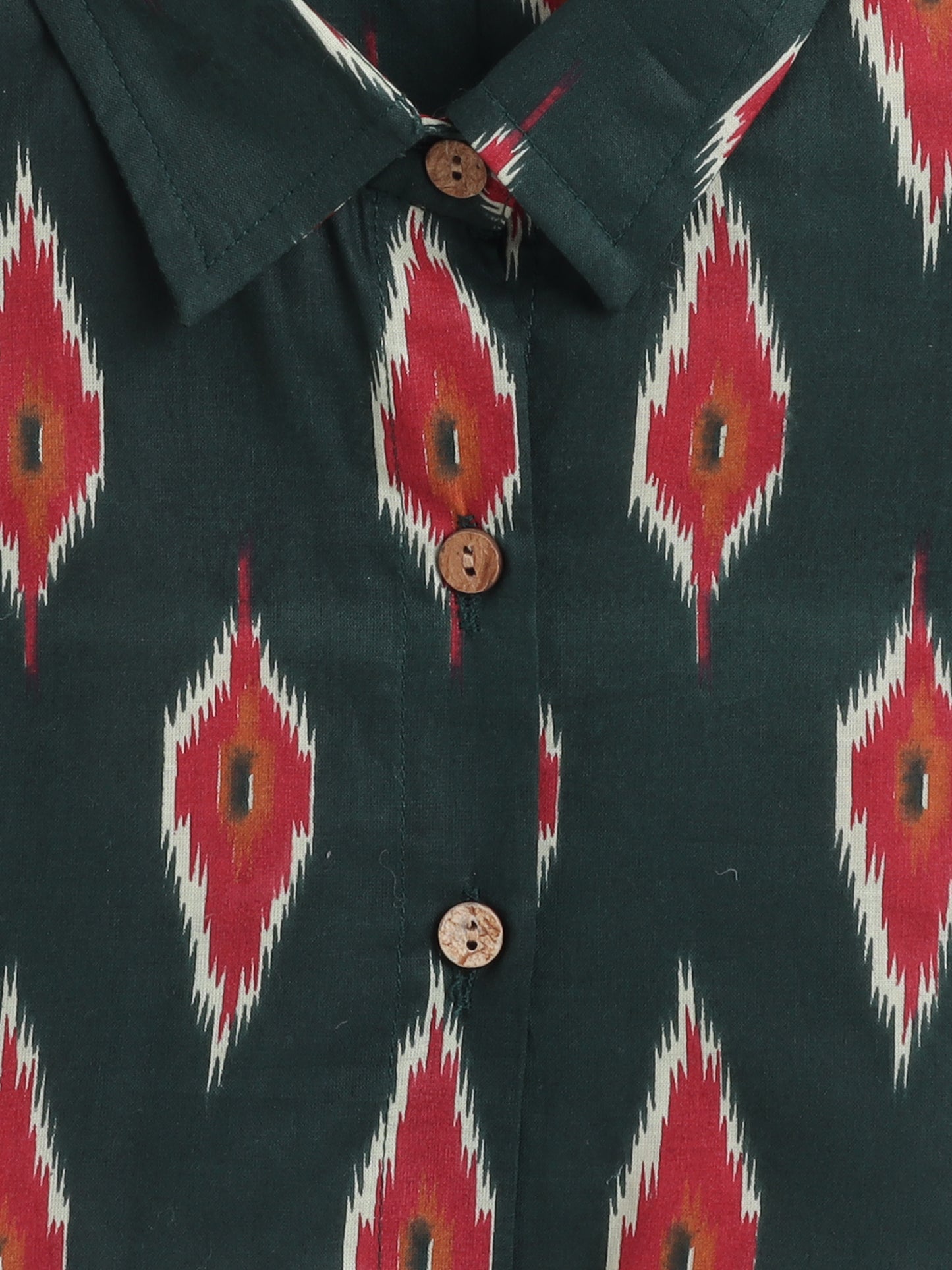 Cotton Ikat Printed Half Sleeves Co-ord Set- Green