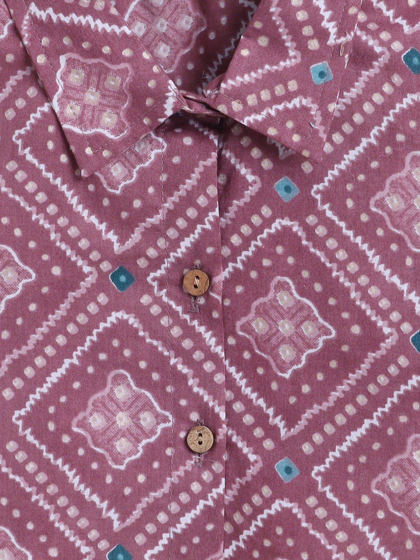 Cotton Geometric Printed Half Sleeves Co-ord Set- Onion Pink