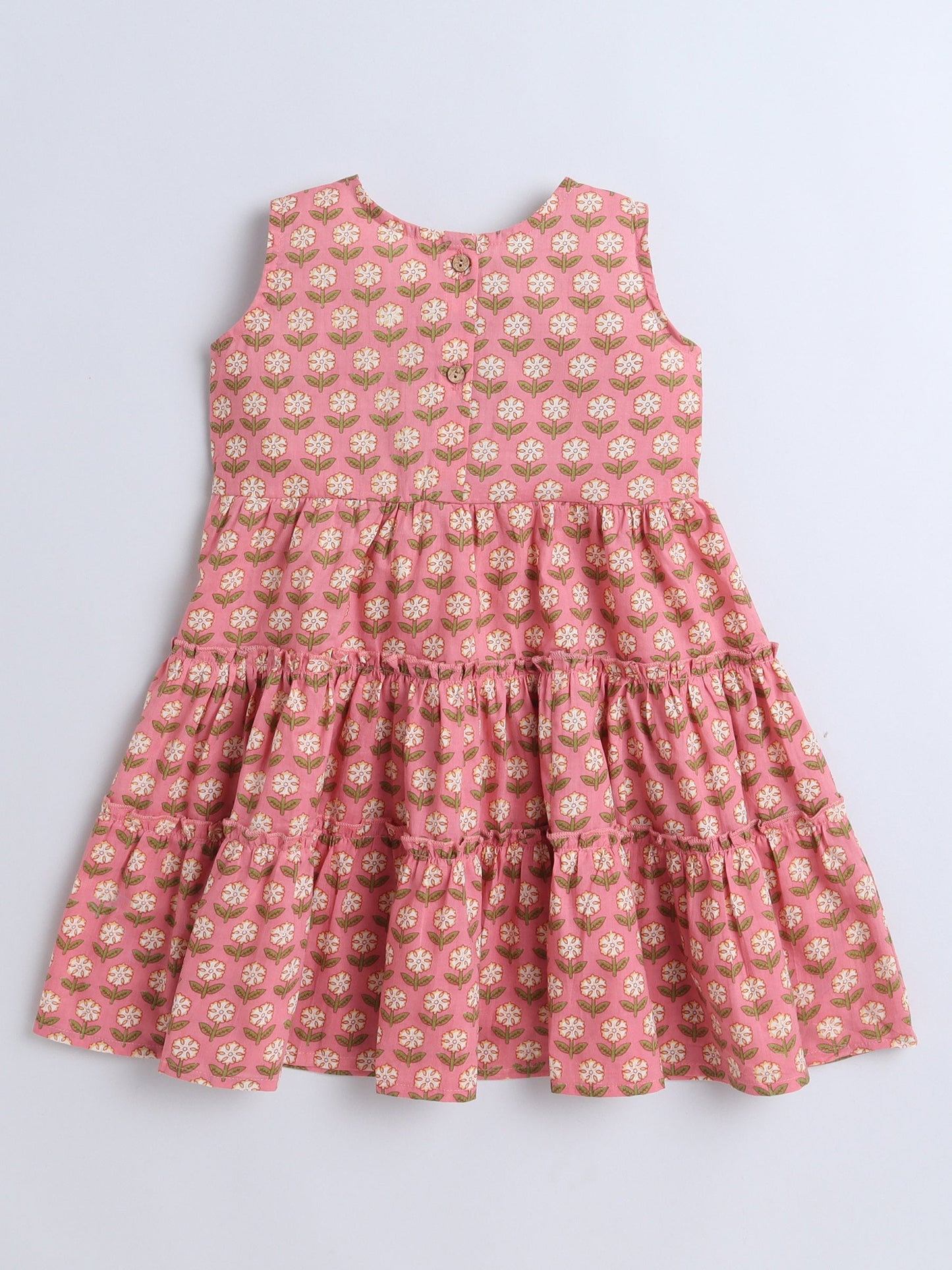 Sleeveless Floral Printed Dress -Peach