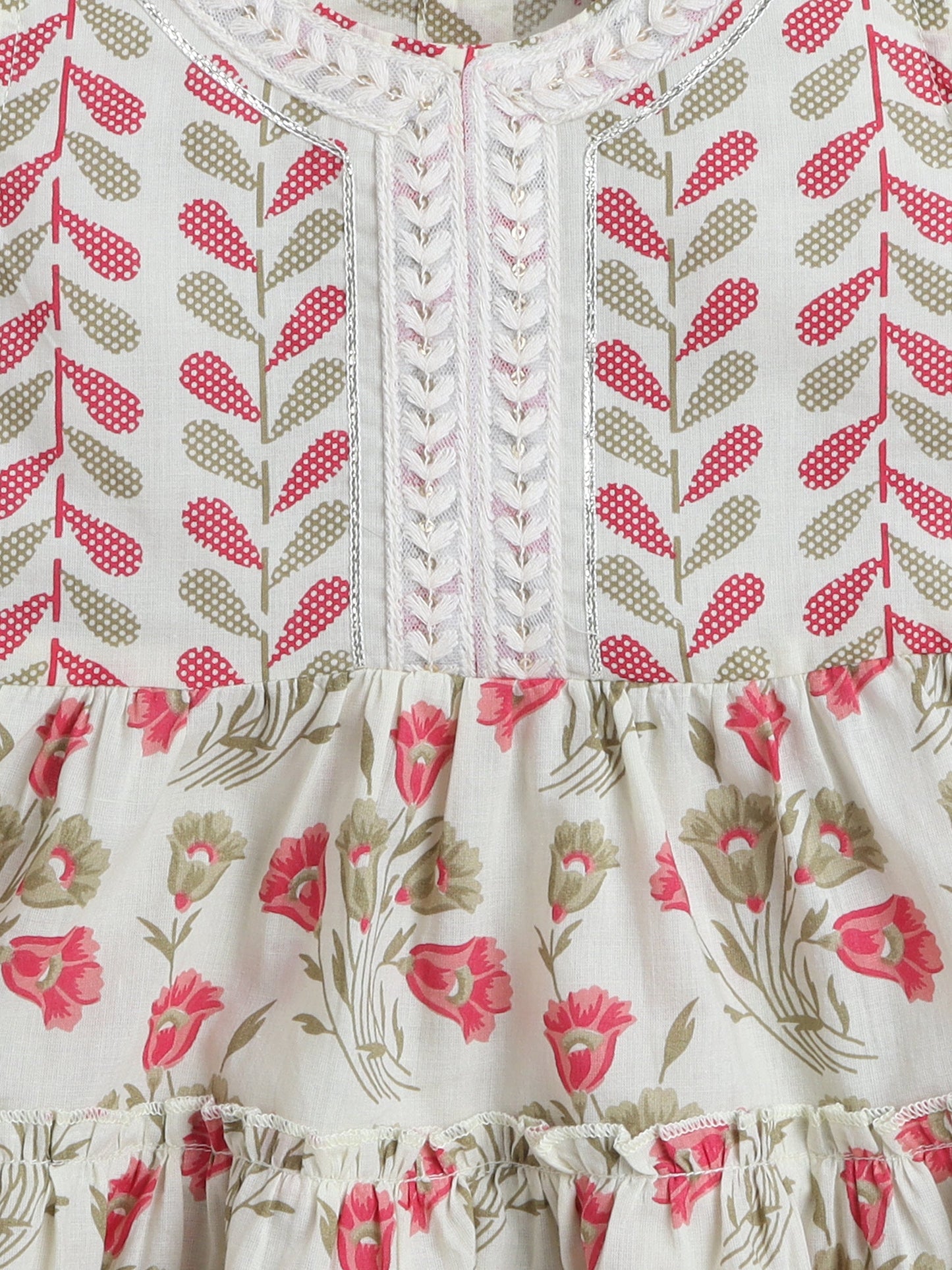 Sleeveless Floral Printed Dress - Off White