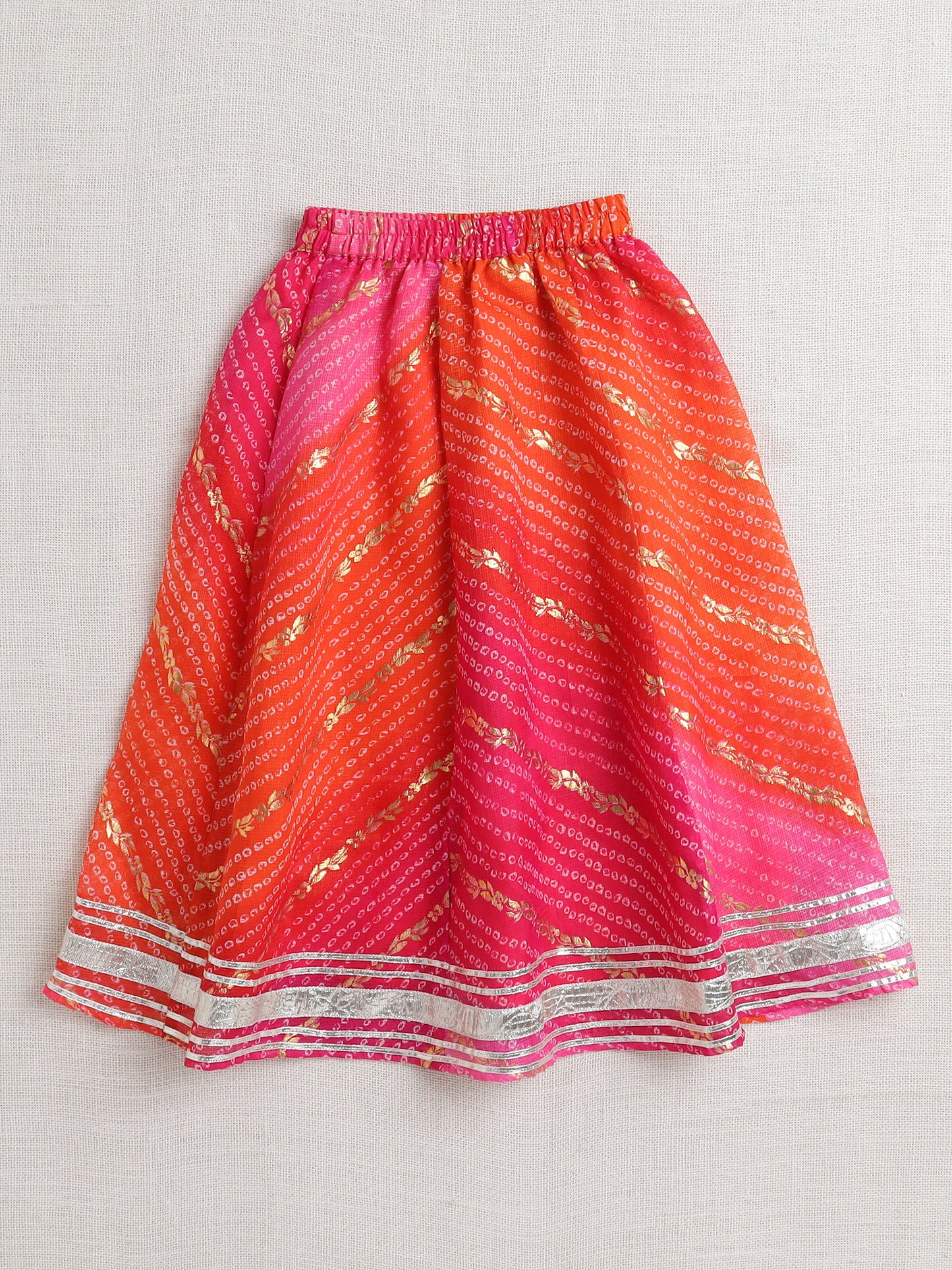 Kota Doria Sleeveless Lace Emebelished Choli With Attached Dupatta Lehenga Set For Girls-Fuchsia