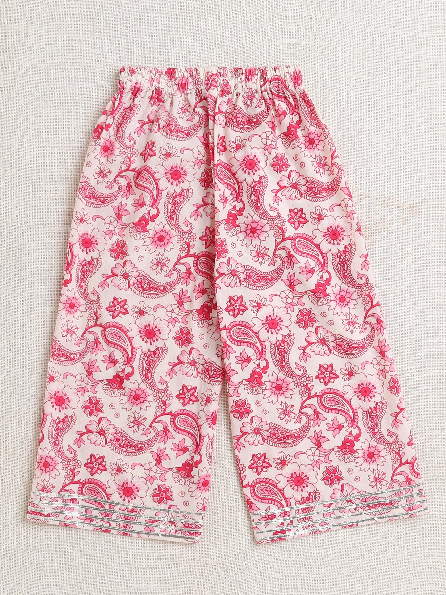 Floral Print Printed Sleeveless Top and Pant Set Co-Ords Set For Girls-Pink