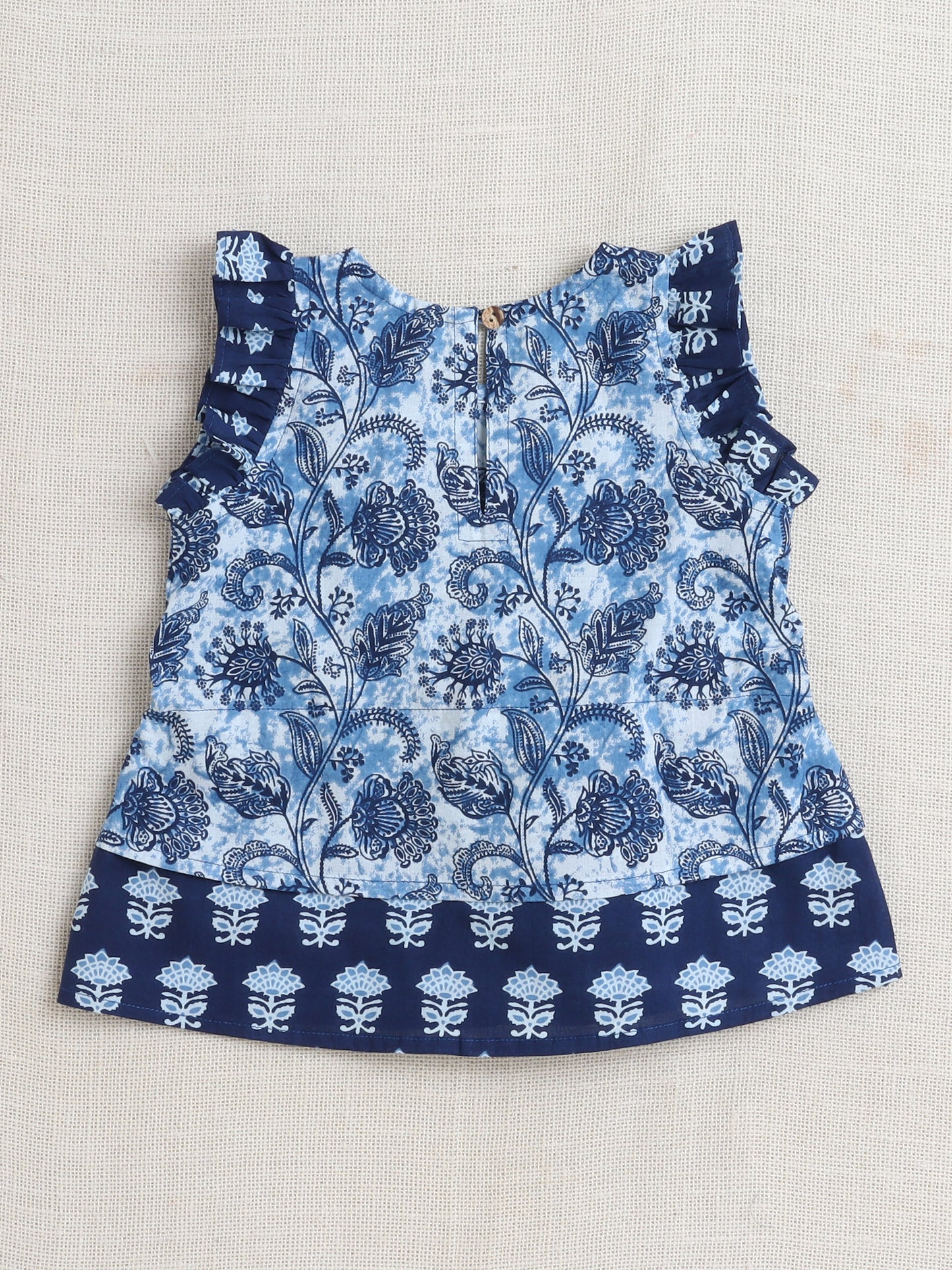 Floral Print Printed Sleeveless Top and Pant Set Co-Ords Set For Girls-Indigo Blue