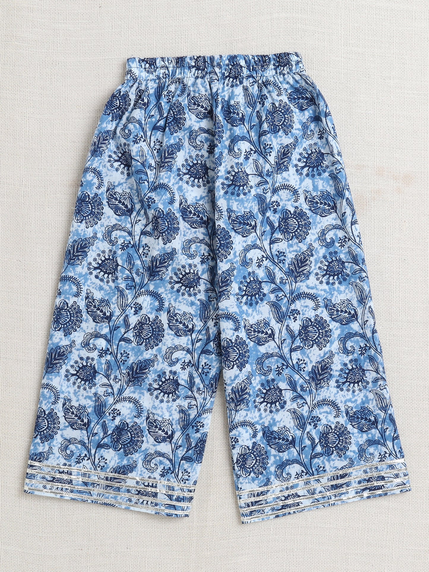 Floral Print Printed Sleeveless Top and Pant Set Co-Ords Set For Girls-Indigo Blue
