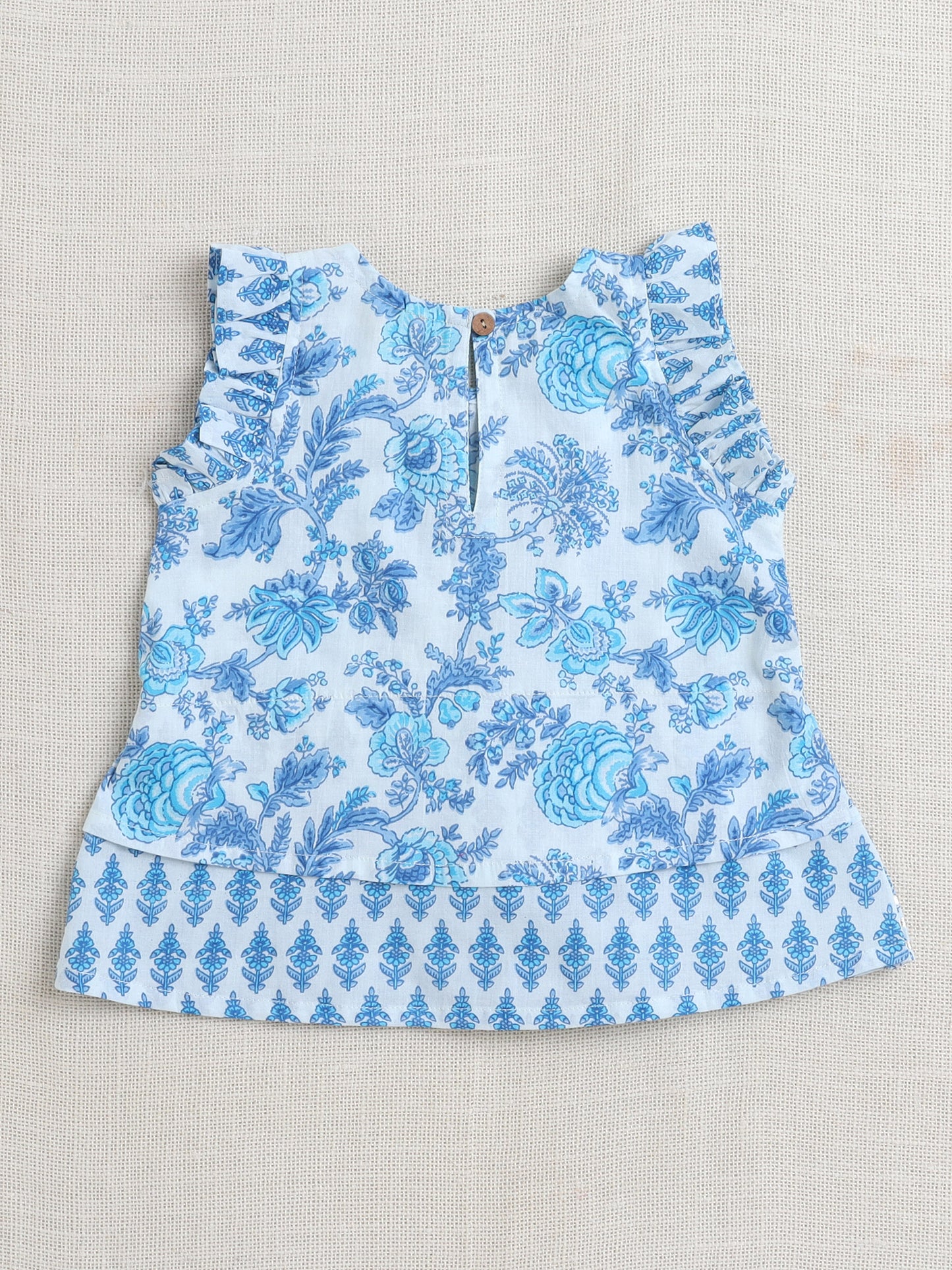 Floral Print Printed Sleeveless Top and Pant Set Co-Ords Set For Girls-Blue