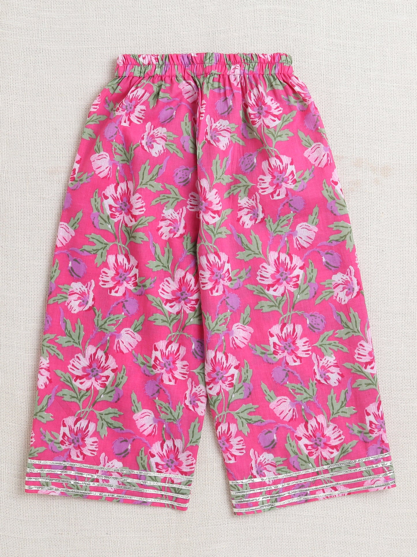 Floral Print Printed Sleeveless Top and Pant Set Co-Ords Set For Girls-Fuchsia