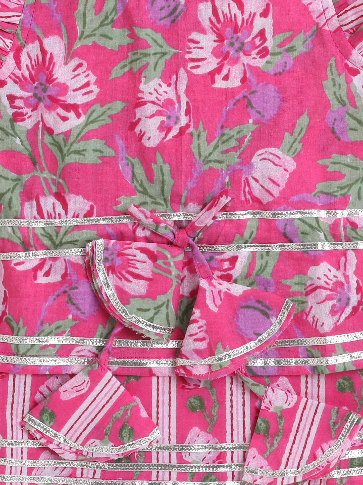 Floral Print Printed Sleeveless Top and Pant Set Co-Ords Set For Girls-Fuchsia