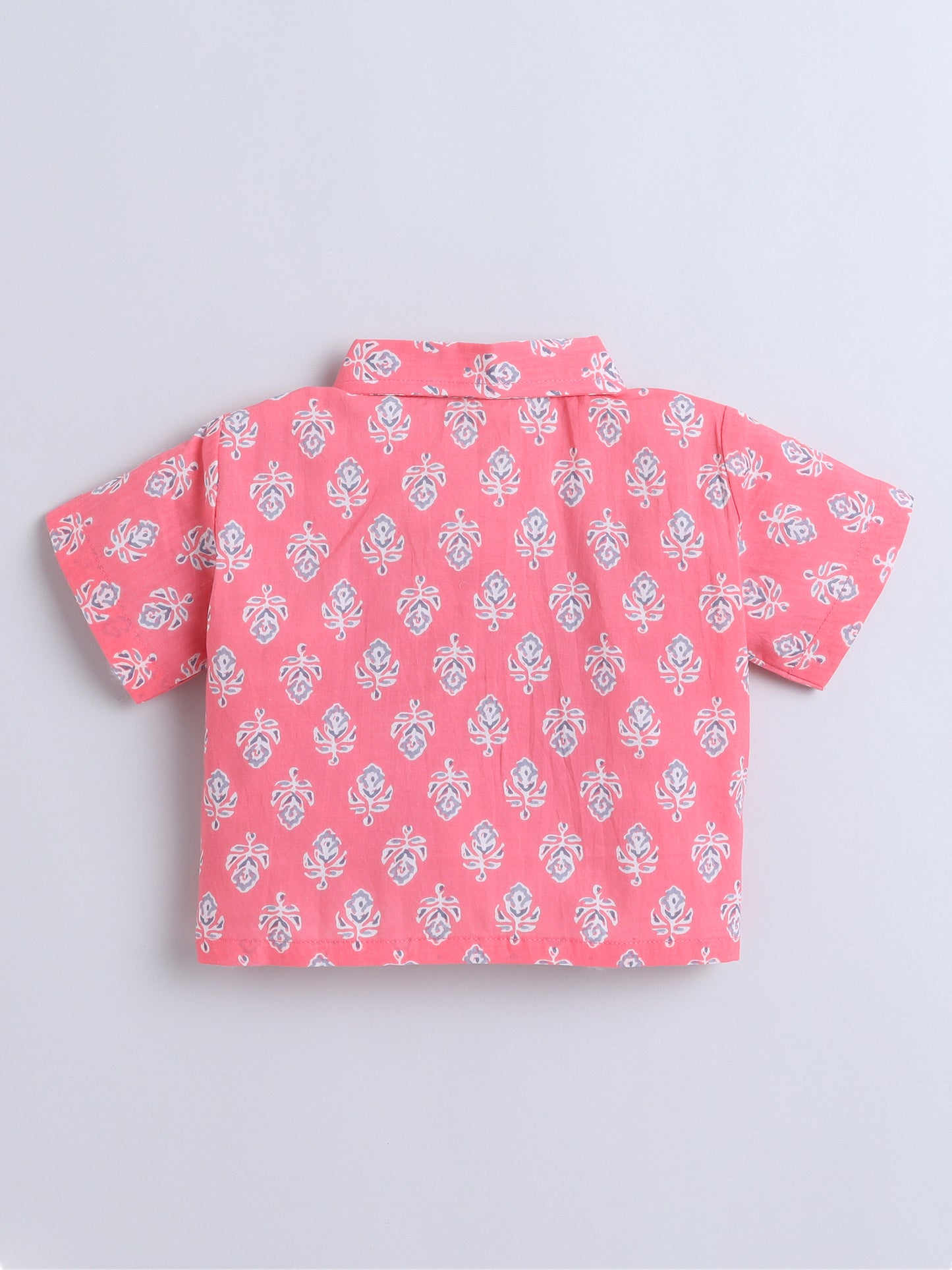 Sustainable Floral Printed Short Sleeves Collar Top and Pant Co ord Sets-Peach