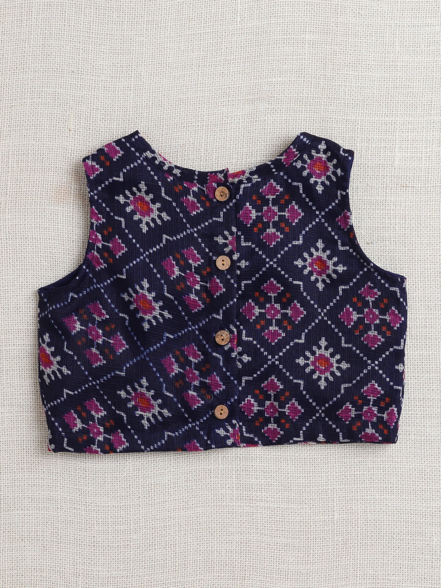 Sleeveless Floral Printed Gota Lace Embellished Top & Pant Set Co-Ords Set-Navy Blue