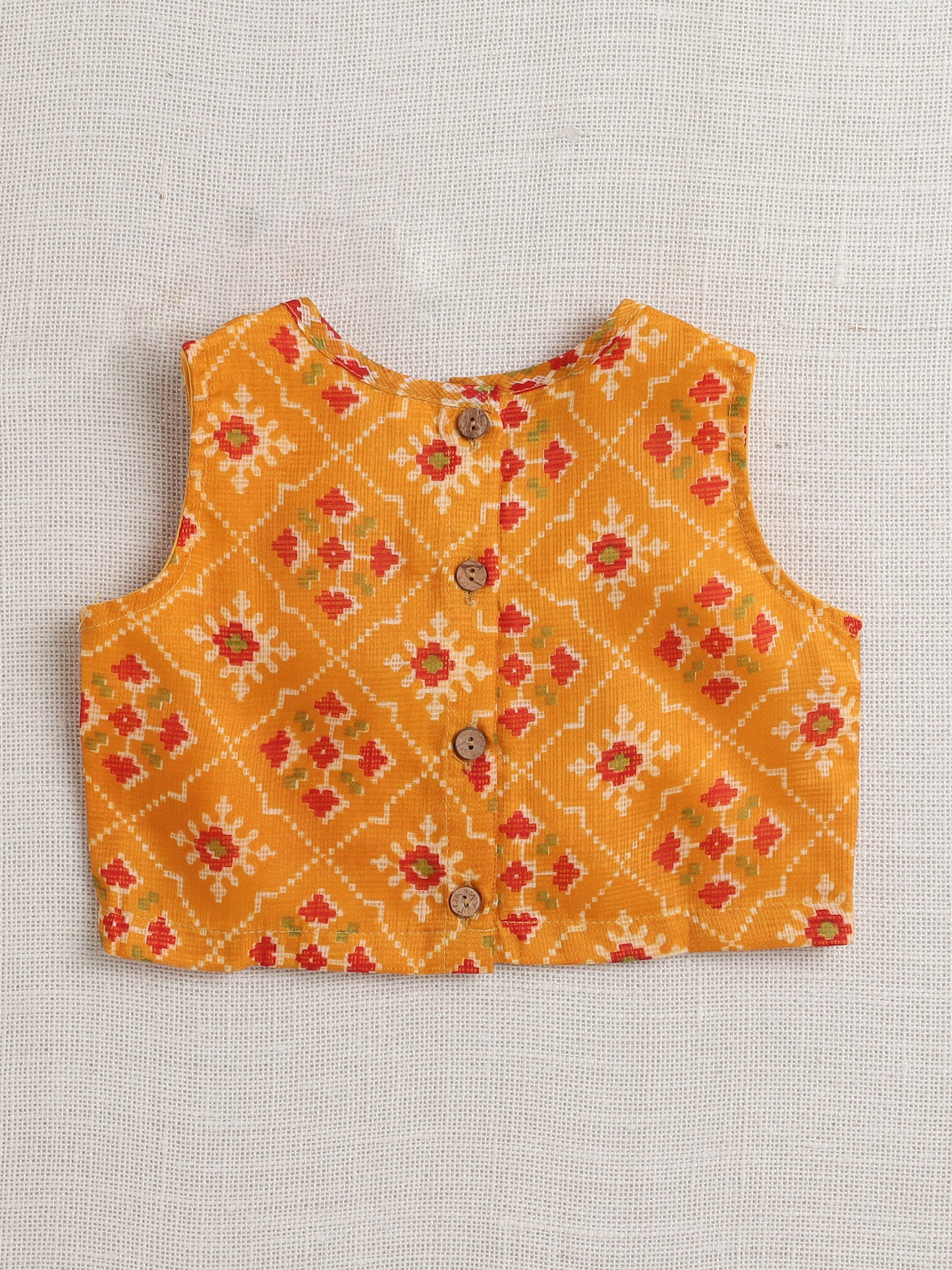Sleeveless Floral Printed Gota Lace Embellished Top & Pant Set Co-Ords Set-Mustard