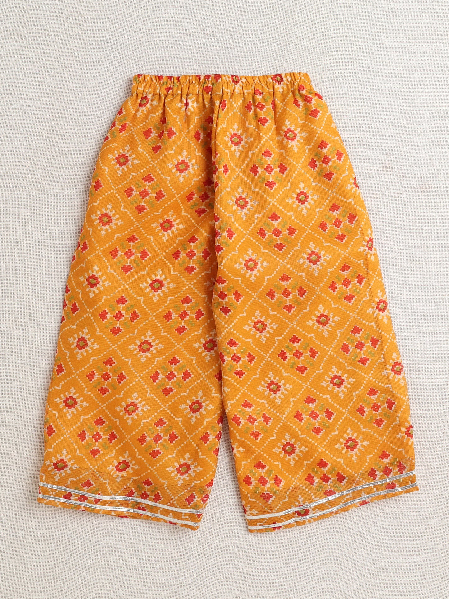 Sleeveless Floral Printed Gota Lace Embellished Top & Pant Set Co-Ords Set-Mustard