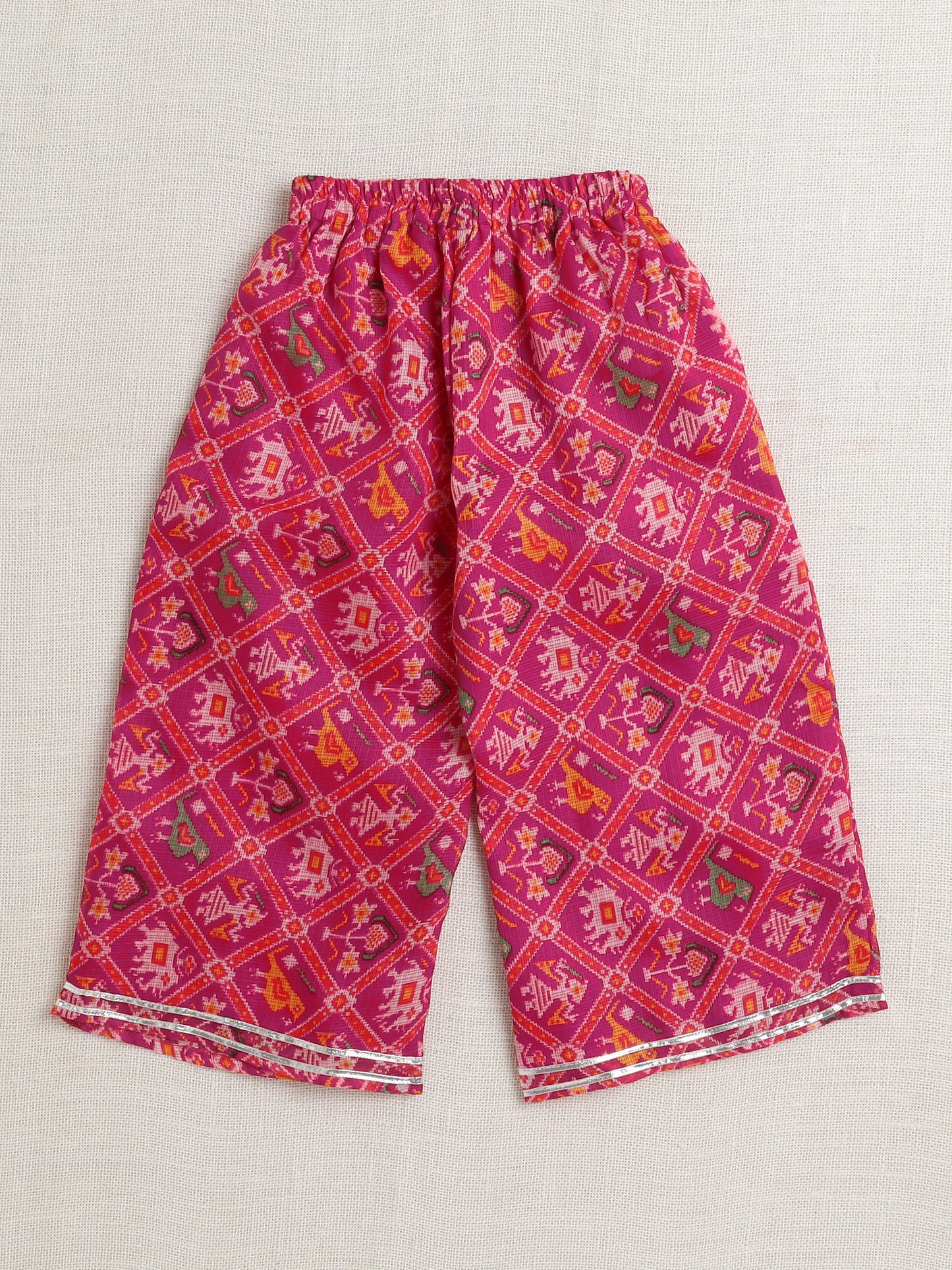 Sleeveless Floral Printed Gota Lace Embellished Top & Pant Set Co-Ords Set-Fuchsia
