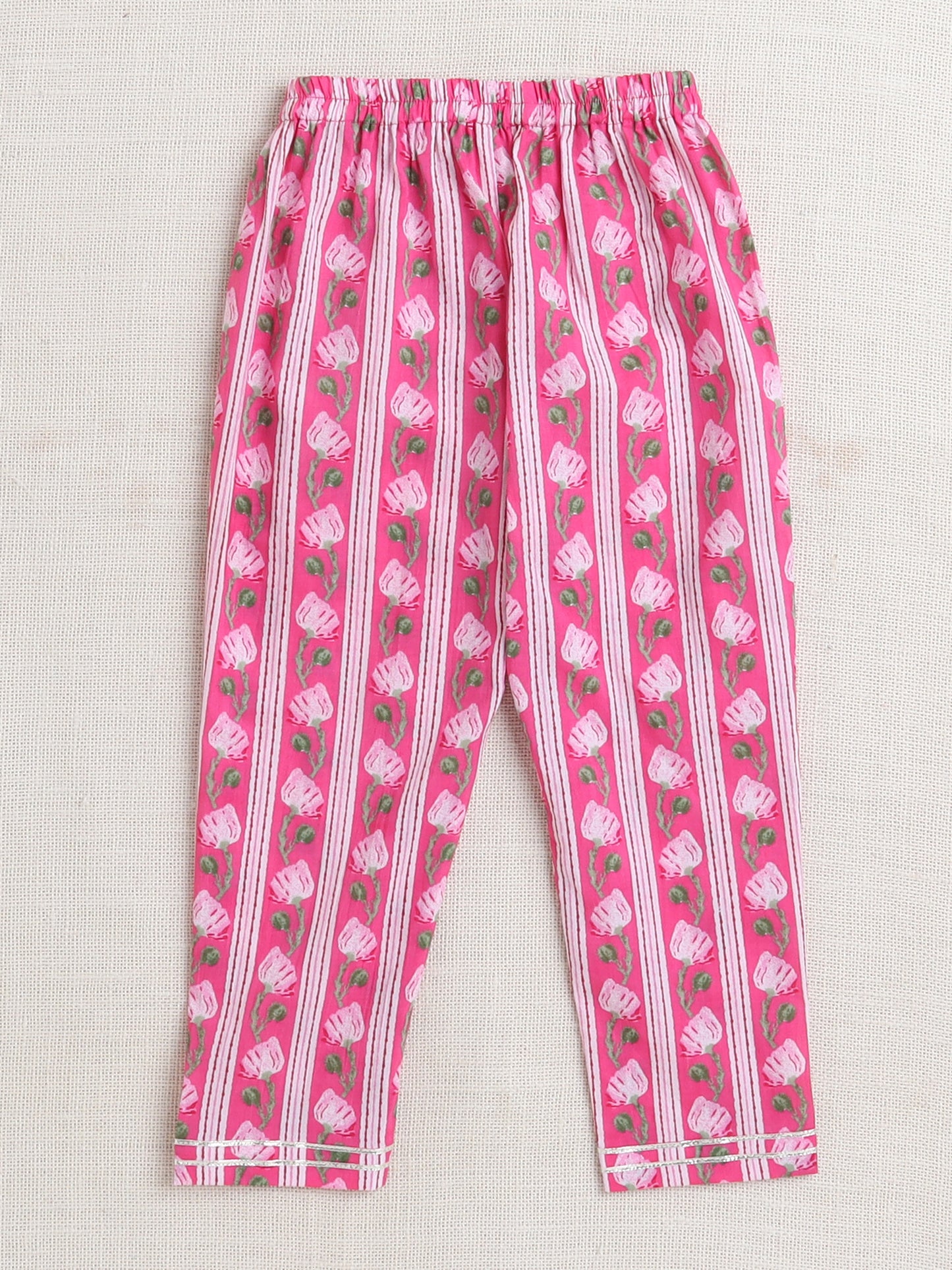 Floral Printed Elbow Sleeves Tassled Gathered Aliya Cut Kurta with Straight Pants With Dupatta-Fuchsia