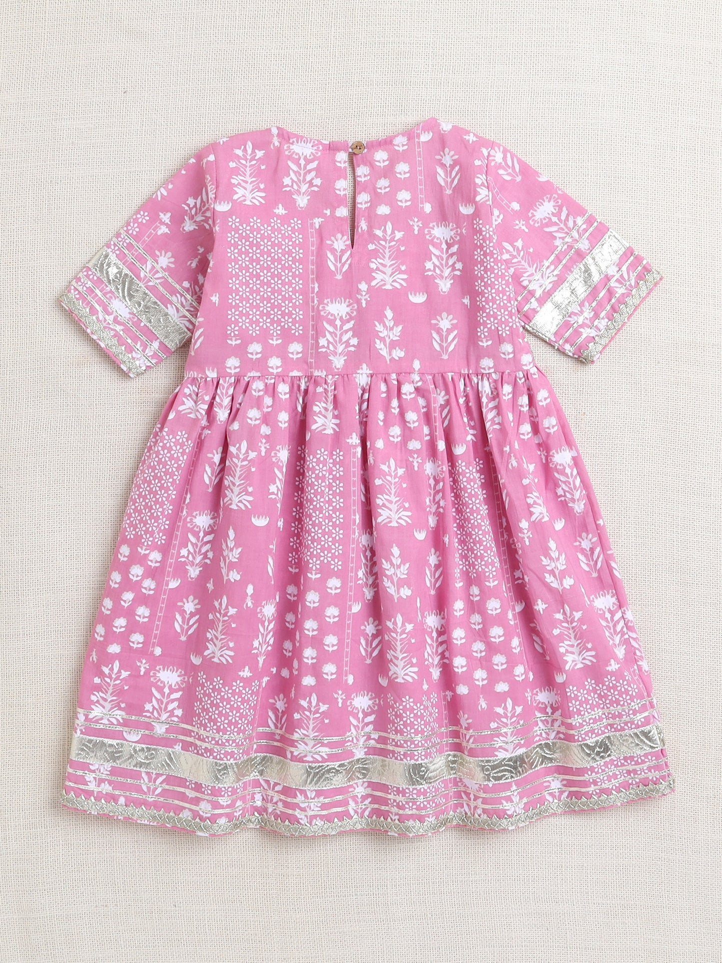 Floral Printed Elbow Sleeves Tassled Gathered Aliya Cut Kurta with Straight Pants With Dupatta-Pink
