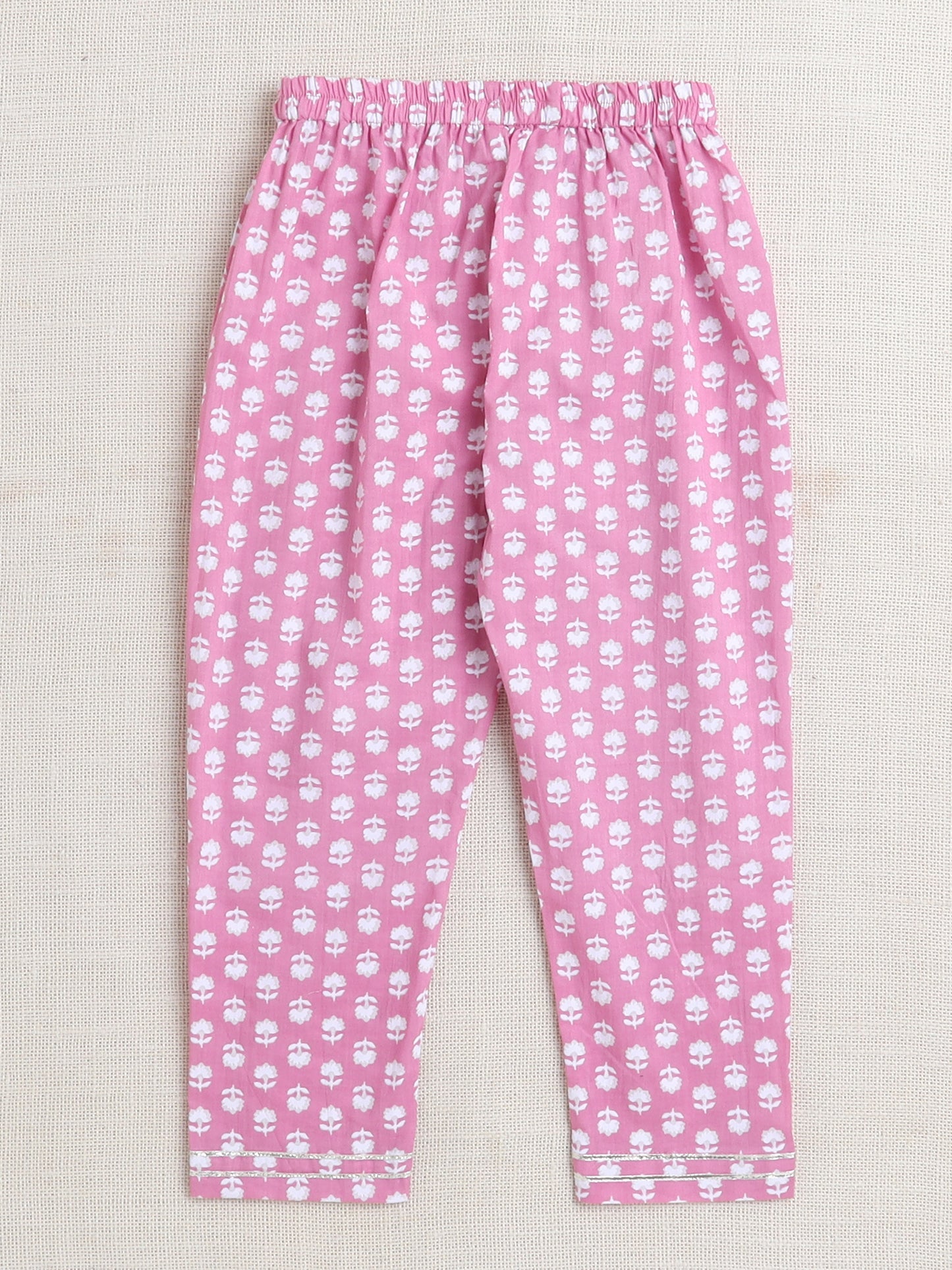 Floral Printed Elbow Sleeves Tassled Gathered Aliya Cut Kurta with Straight Pants With Dupatta-Pink