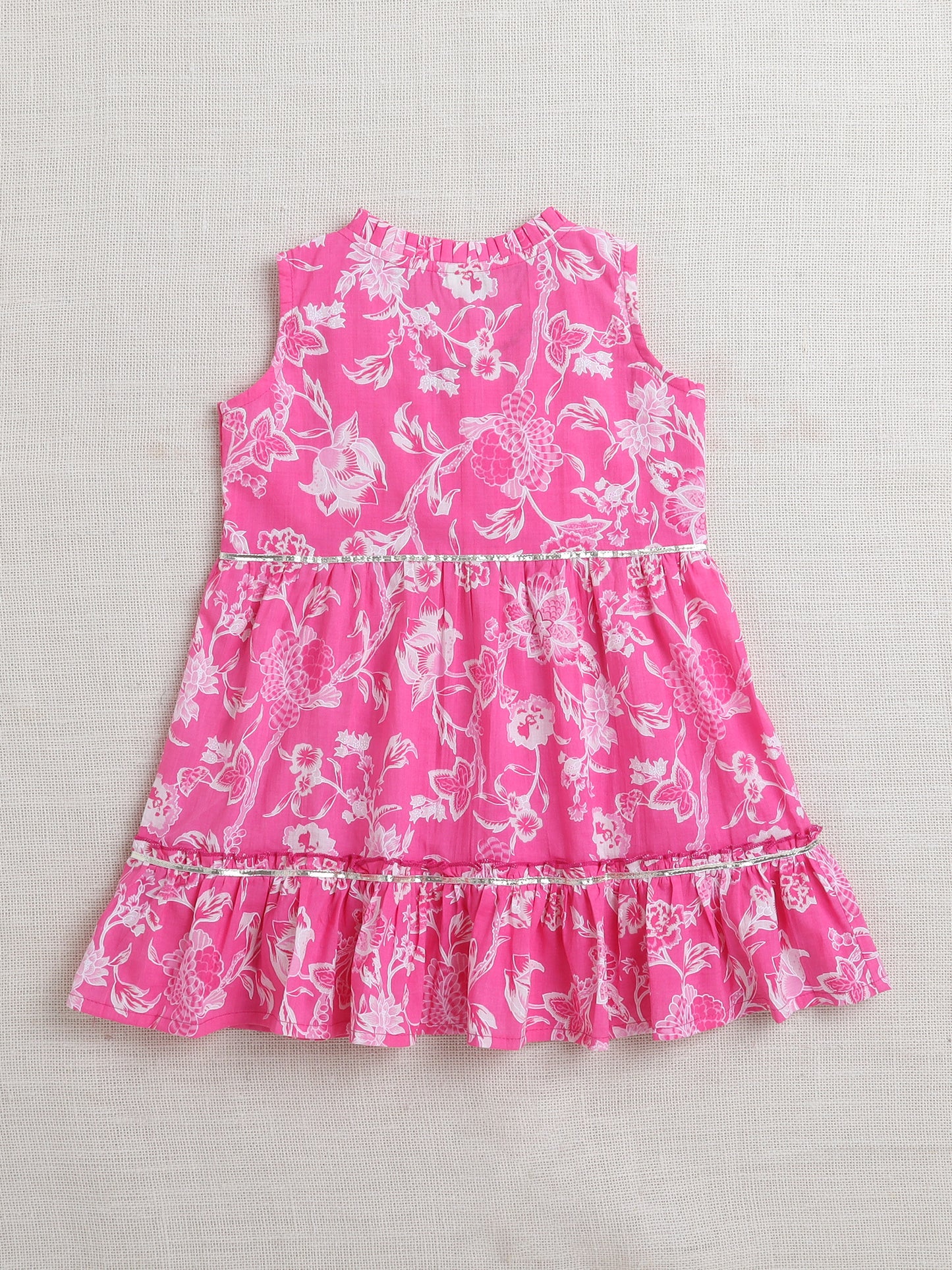 Sleeveless Floral Printed Lace Embellished Kurta & Afghani Pant Set-Pink