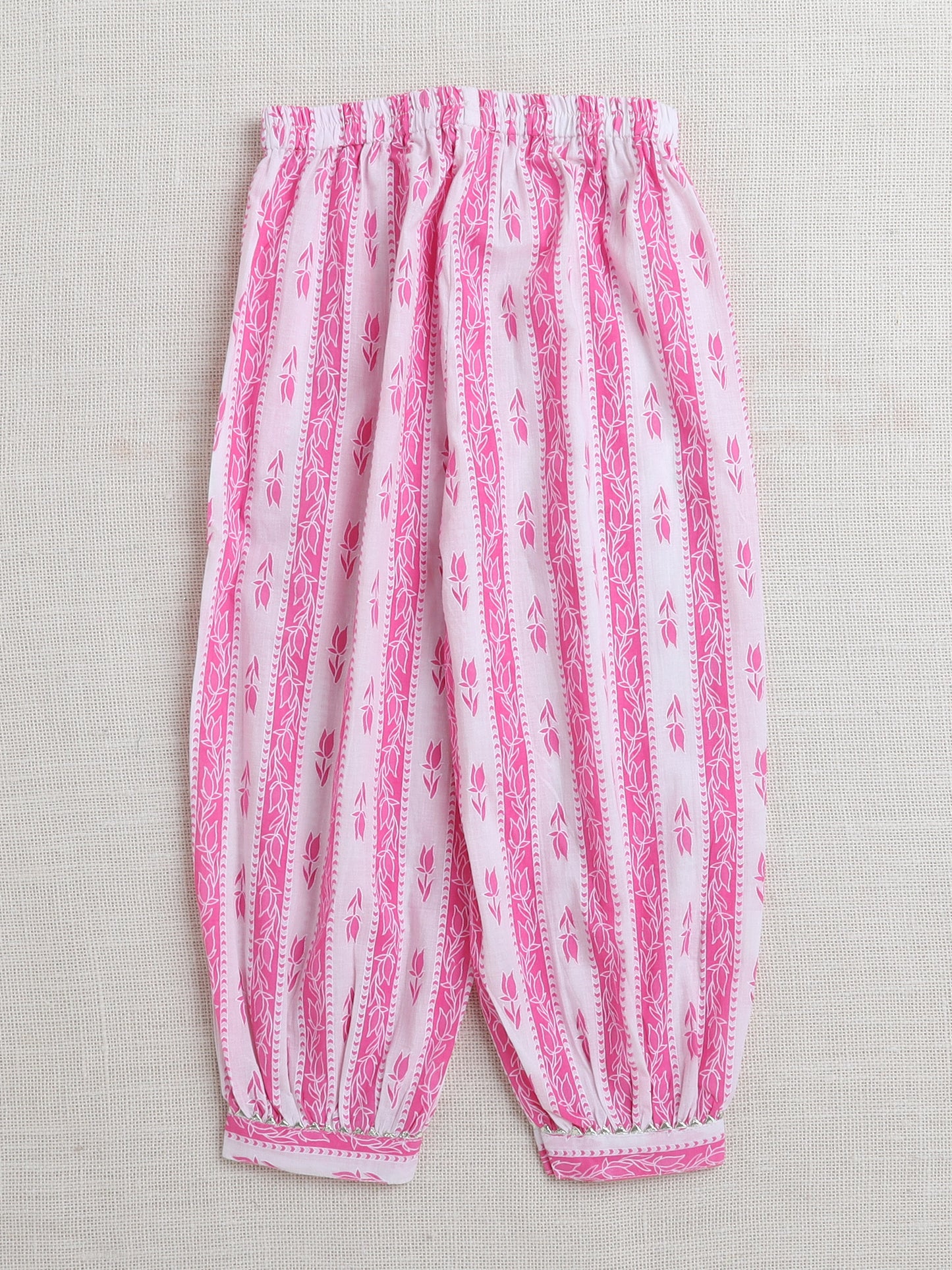 Sleeveless Floral Printed Lace Embellished Kurta & Afghani Pant Set-Pink