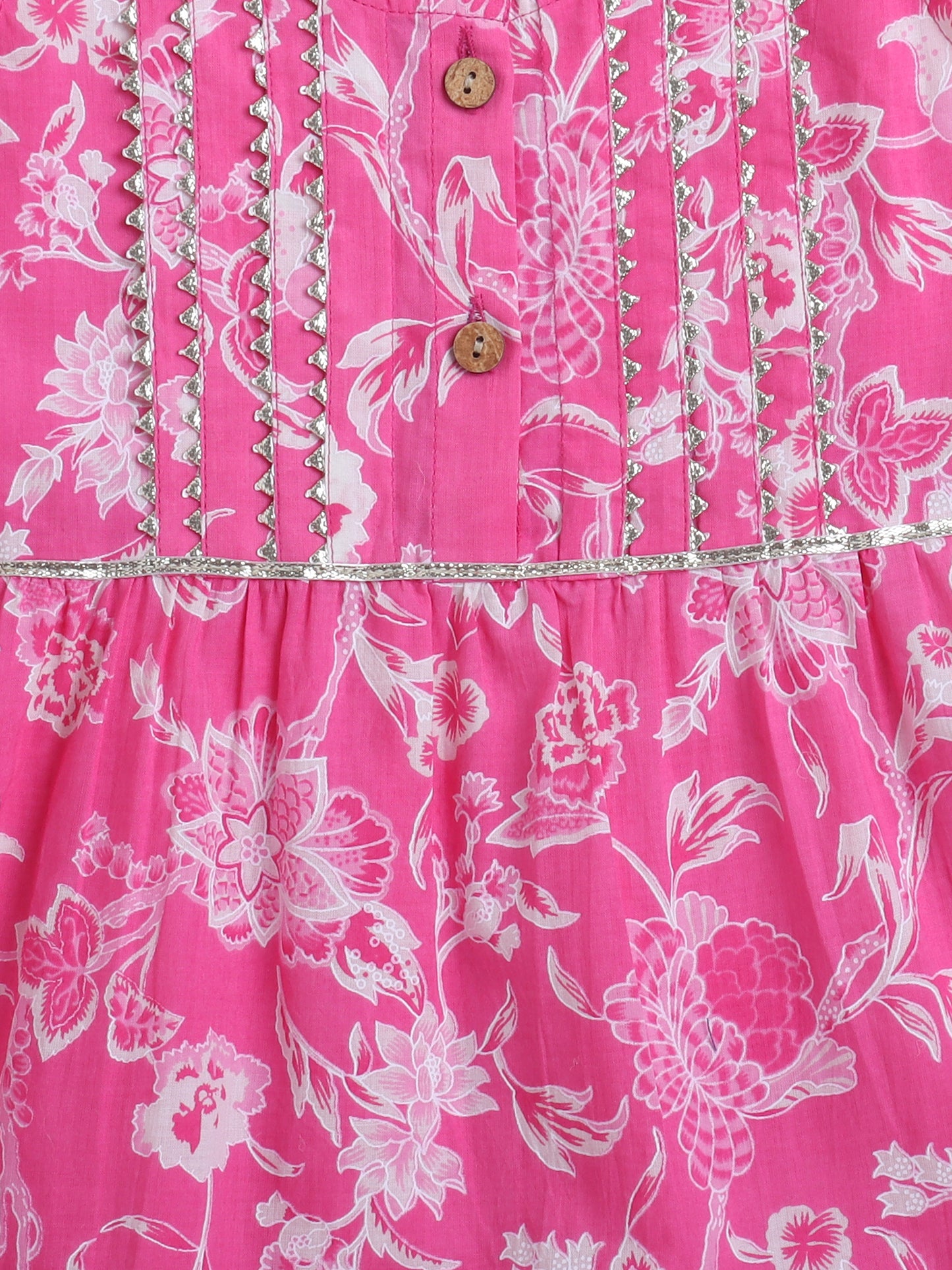 Sleeveless Floral Printed Lace Embellished Kurta & Afghani Pant Set-Pink