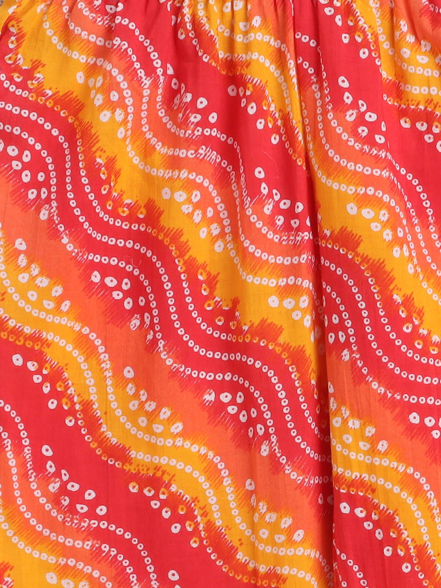 Bandhani Printed Elbow Sleeves Tassled Gathered Anarkali Kurti And Pant Set With Dupatta-Yellow