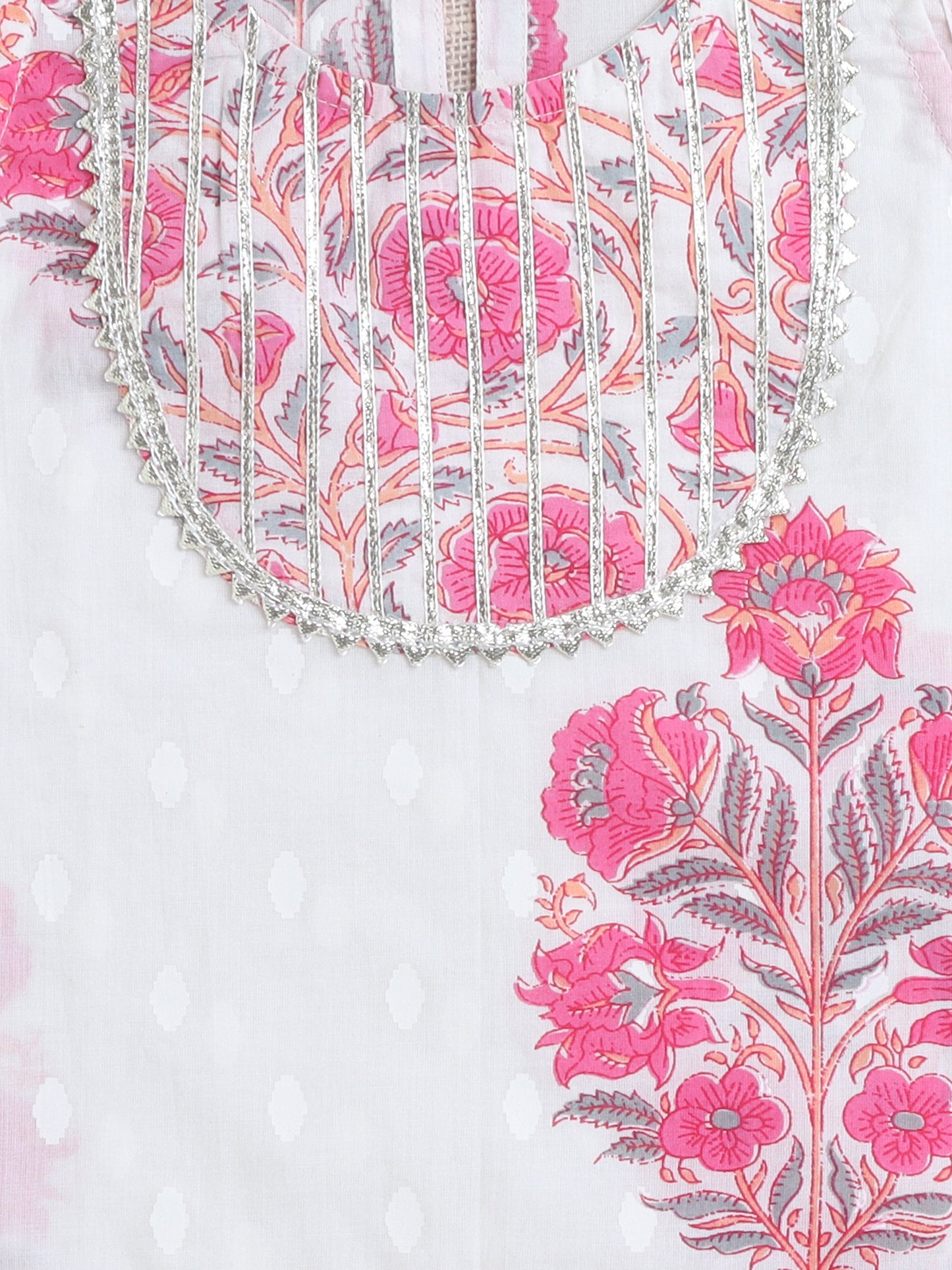 Floral Printed Sleeveless Gota Lace Embelished Lehenga Choli Set With Dupatta-Pink