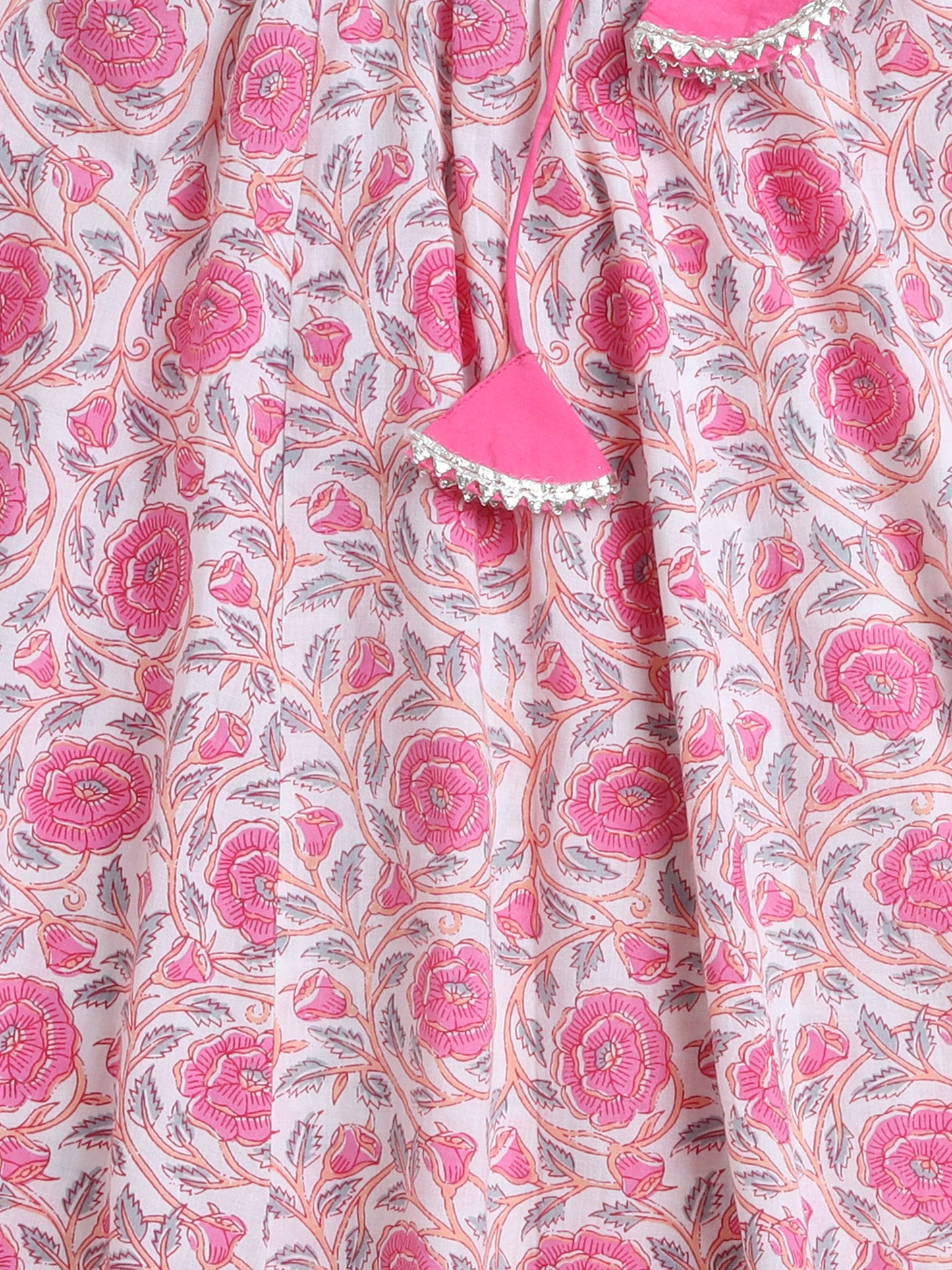 Floral Printed Sleeveless Gota Lace Embelished Lehenga Choli Set With Dupatta-Pink