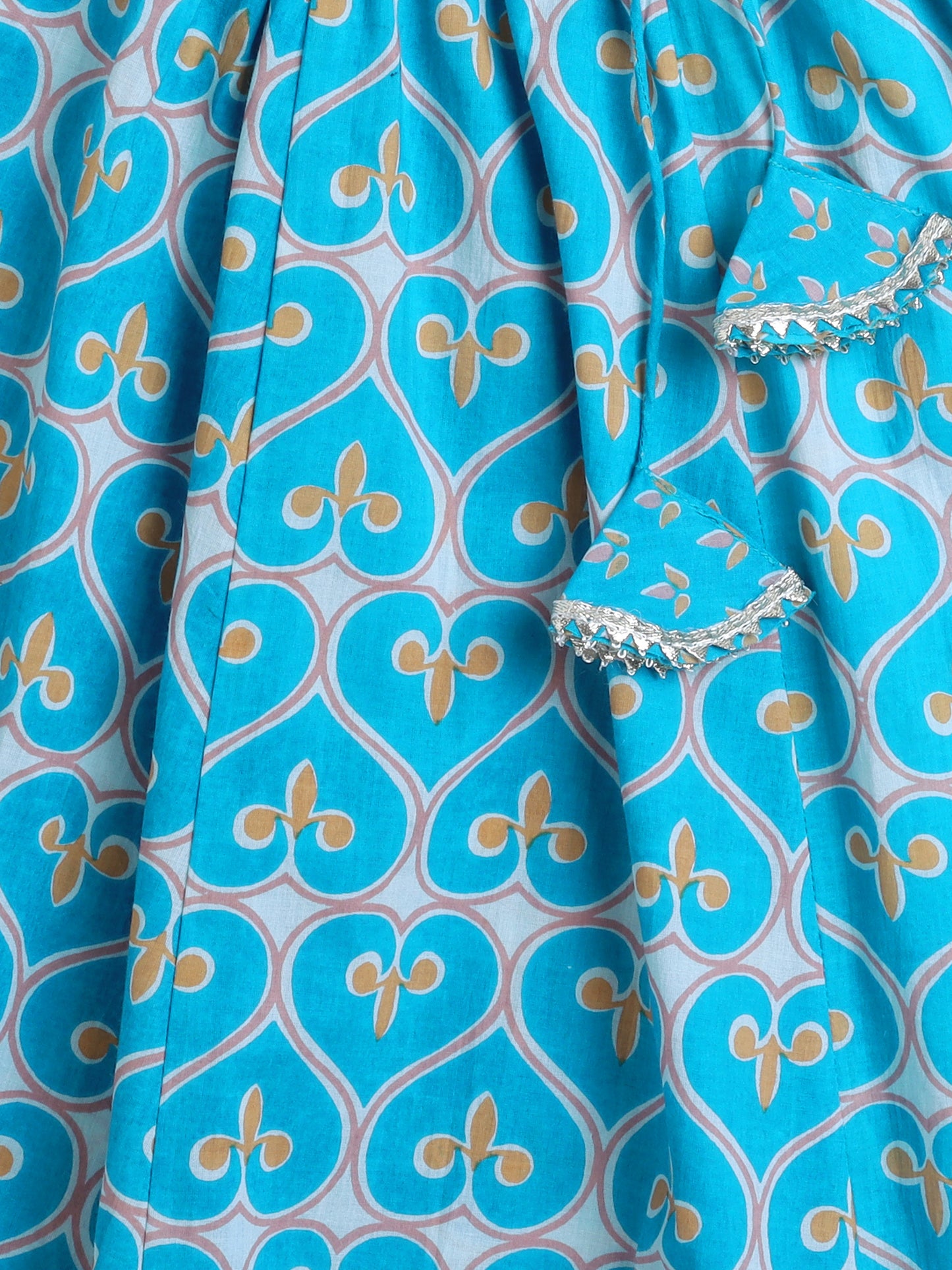 Floral Printed Sleeveless Gota Lace Embelished Lehenga Choli Set With Dupatta-Blue
