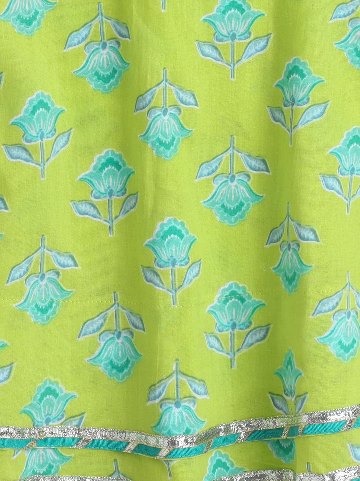 Sleeveless Tie Up All over Print with Lace Kurta Dhoti Set for Navratri- Green