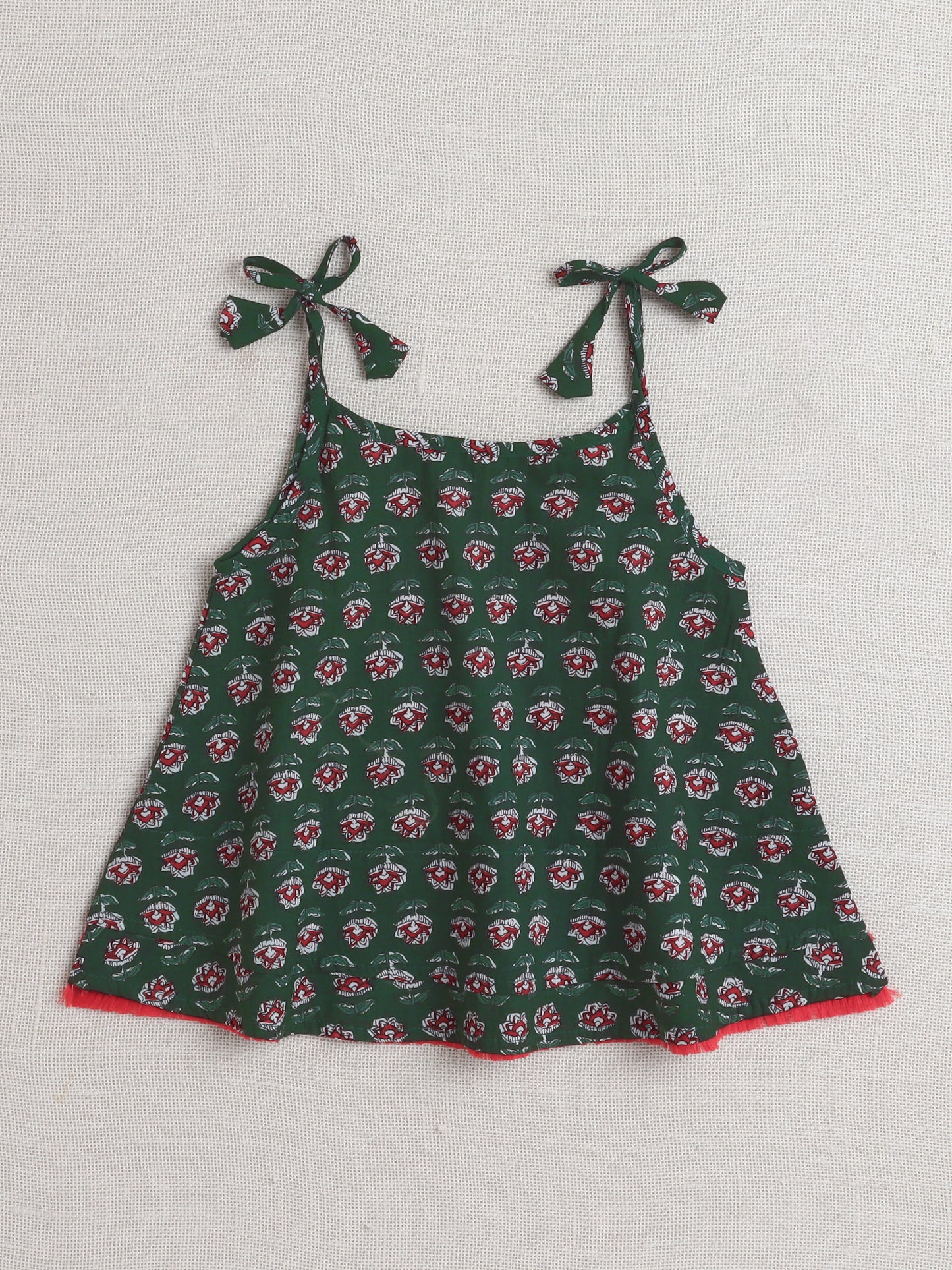 The Magic Wand Sleeveless Tie Up All over Print with Lace Kurta Dhoti Set for Navratri Green
