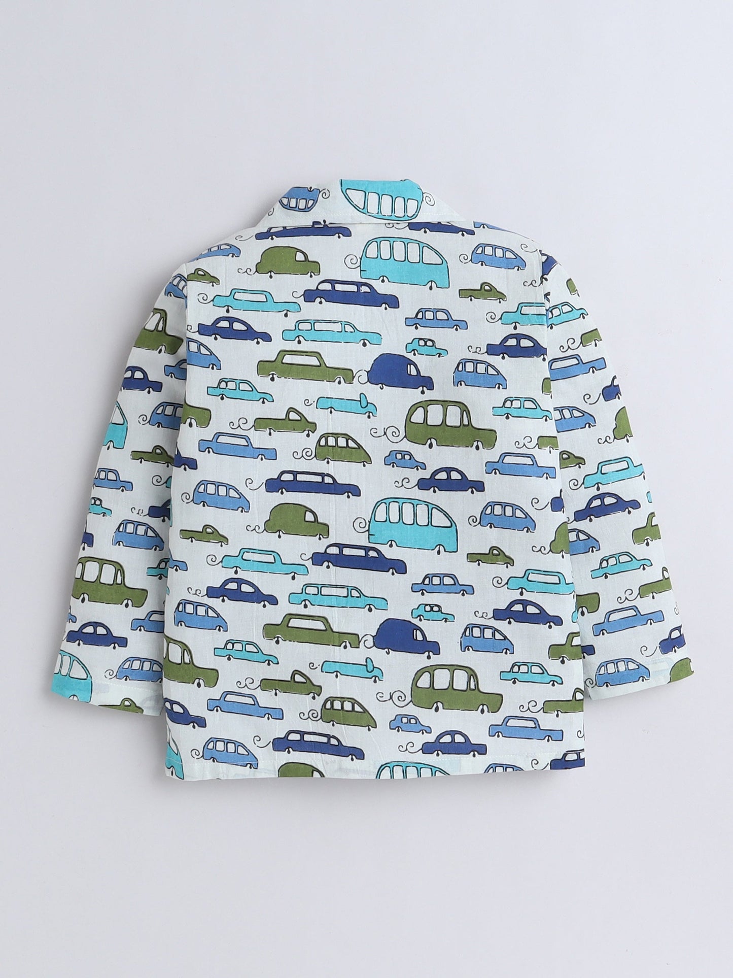 The Magic Wand Full Sleeves Cotton Cars Printed Night Suit Set Off White