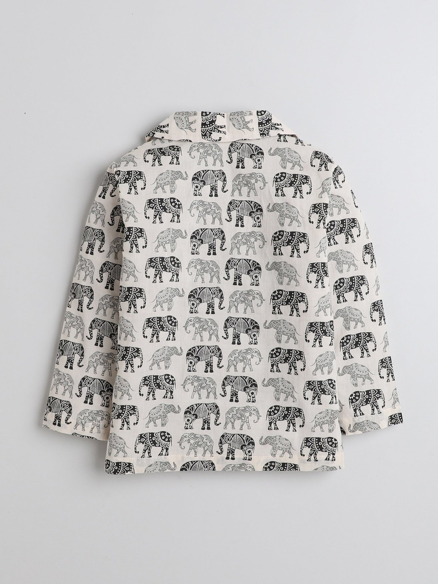 The Magic Wand Full Sleeves Elephant Printed Cotton Lounge Wear Night Suit Set For Kids Beige